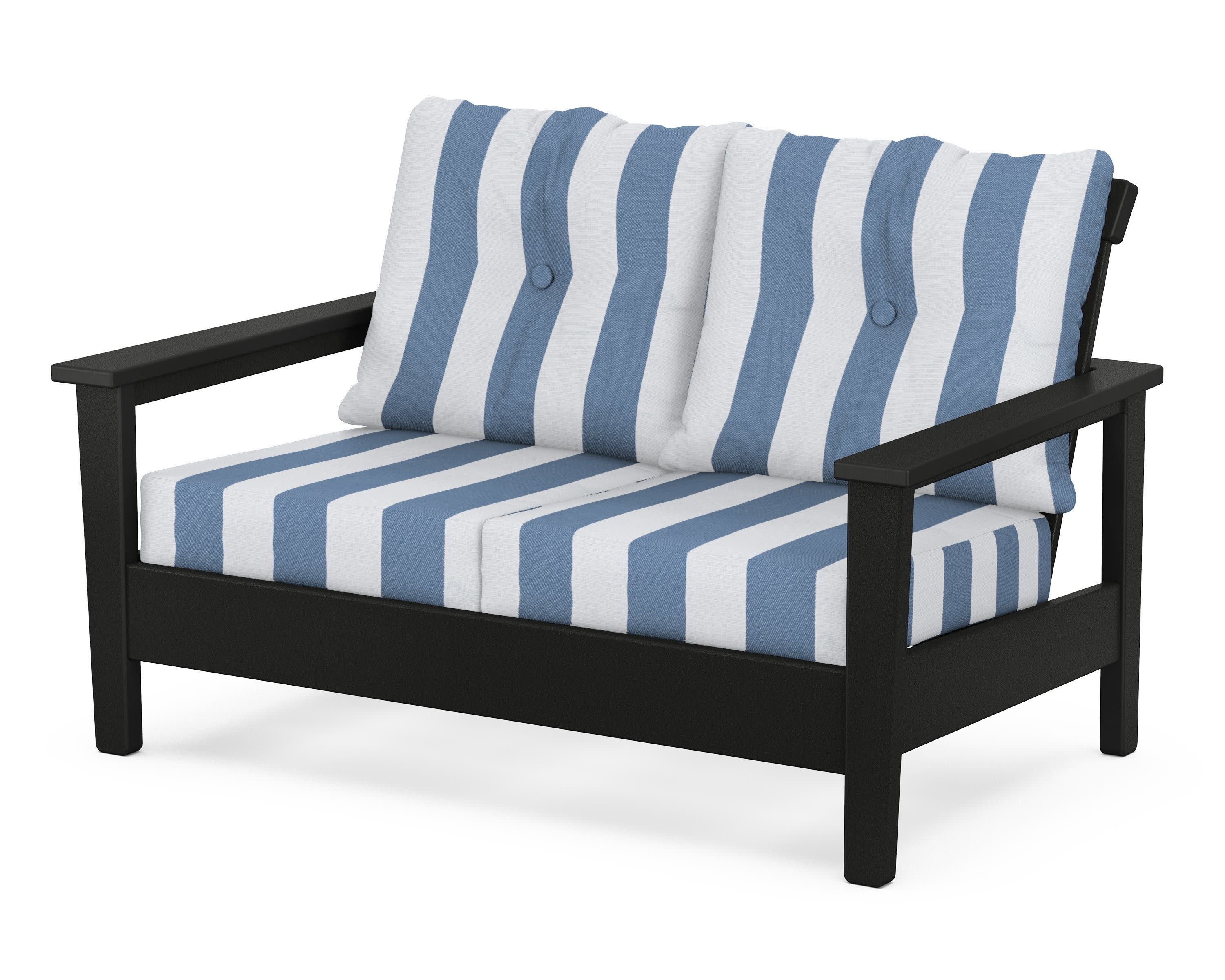 Prescott Deep Seating Loveseat in Black / Cabana Stripe Sky Blue