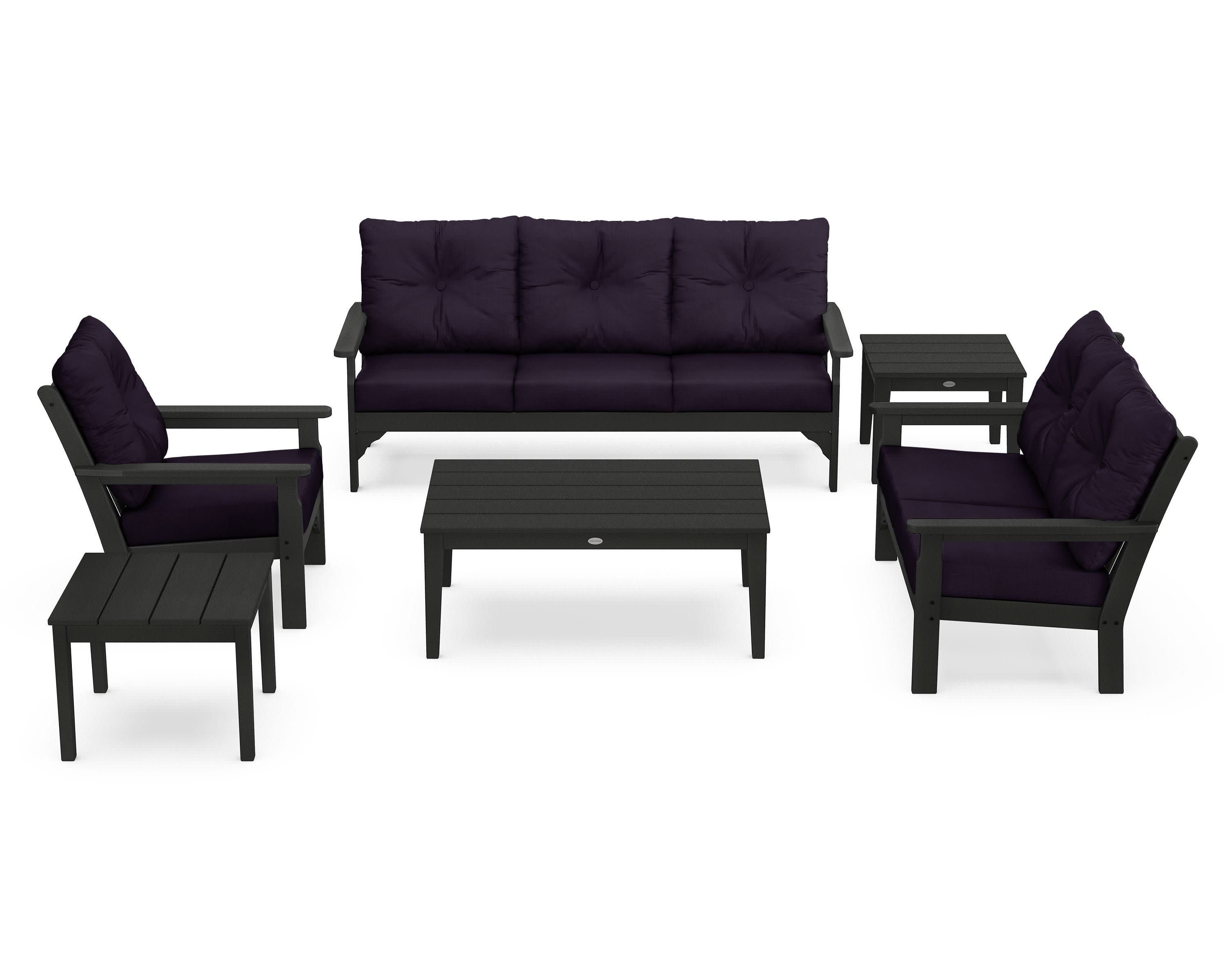 Vineyard 6-Piece Deep Seating Set in Green / Navy Linen