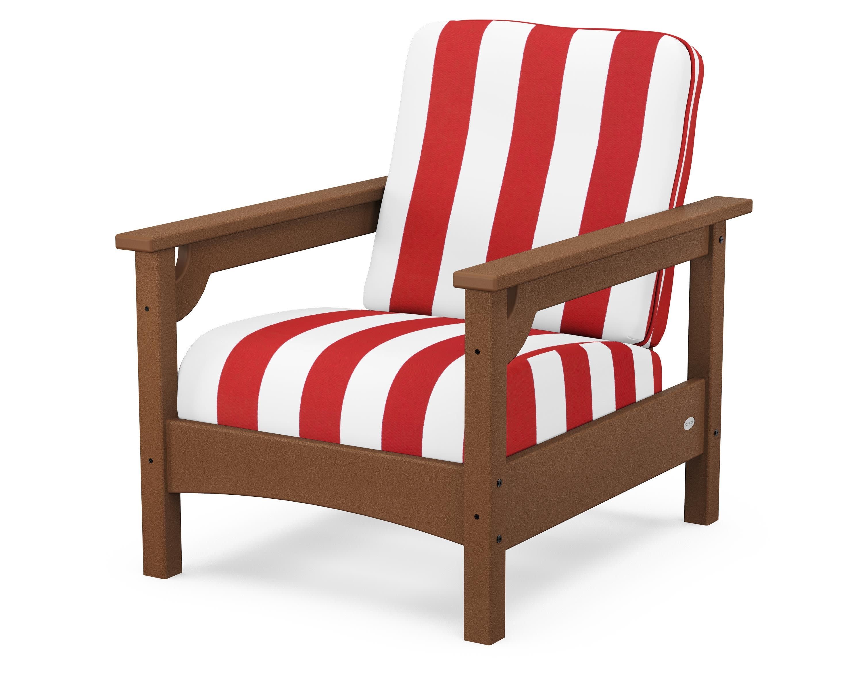 Club Chair in Teak / Cabana Stripe Crimson