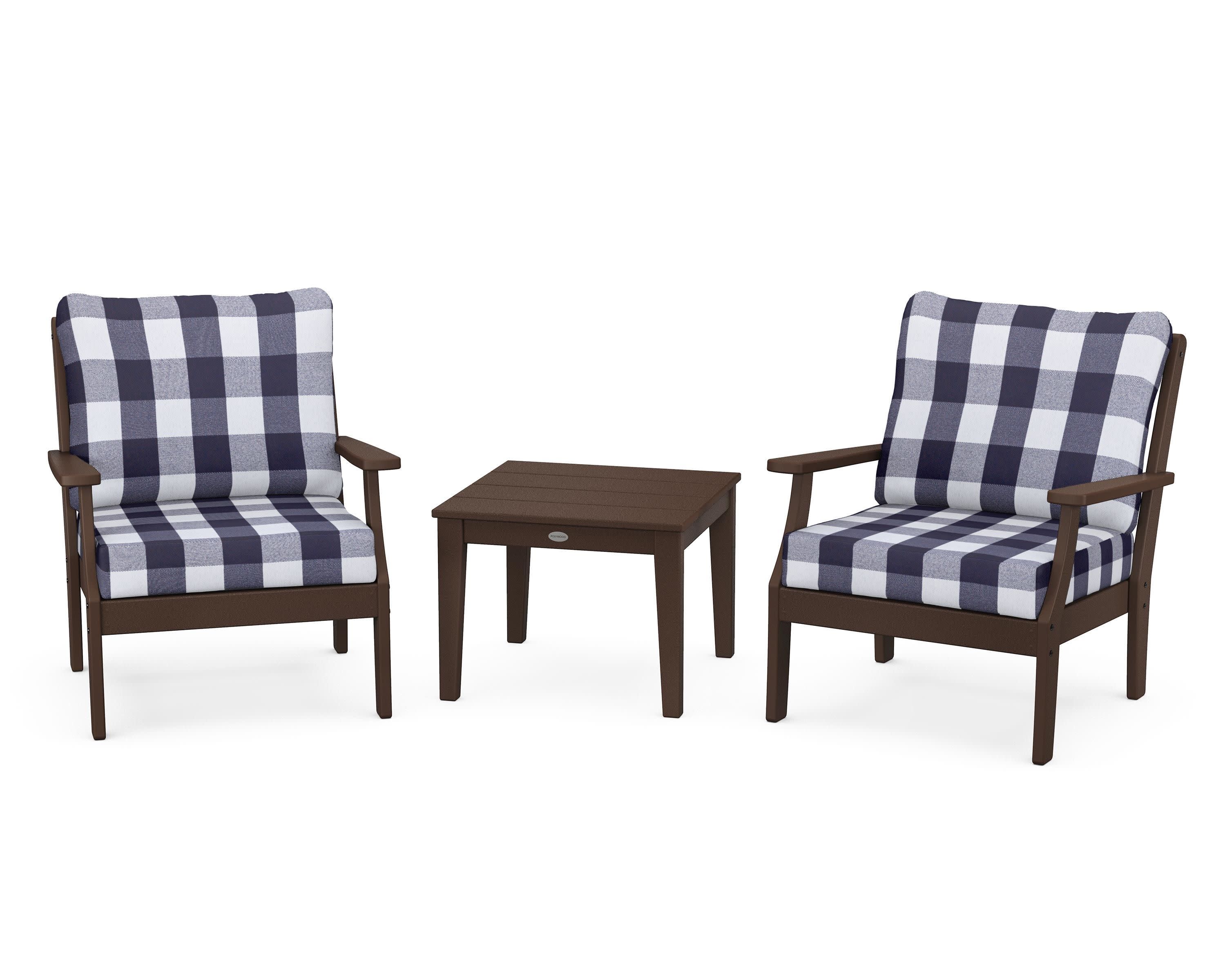 Braxton 3-Piece Deep Seating Set in Mahogany / Buffalo Plaid Navy