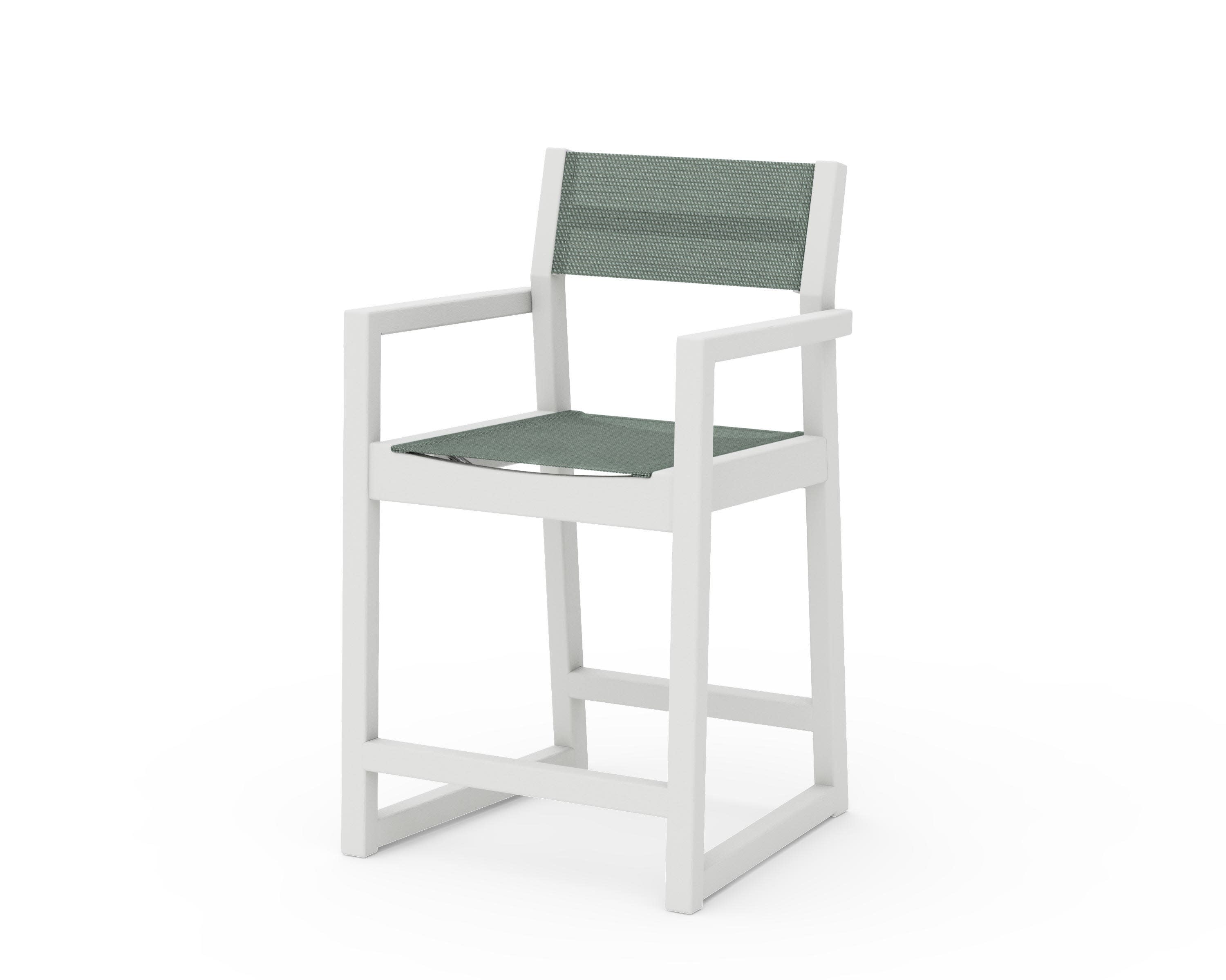 EDGE Sling Counter Arm Chair in Vintage White / Dupioni Sea Mist Sling