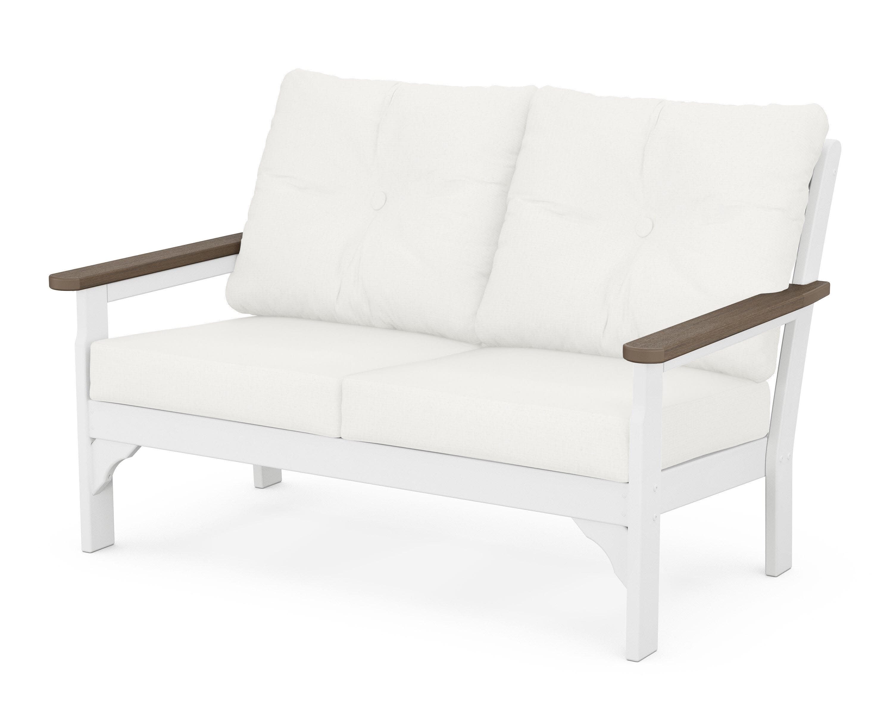 Vineyard Deep Seating Loveseat in White / Kona / Natural Linen