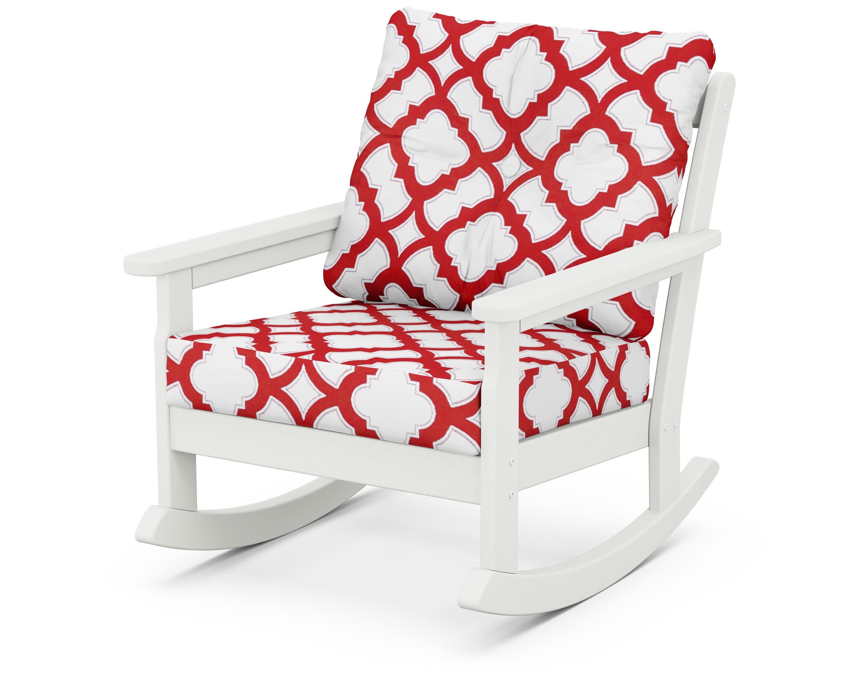 Vineyard Deep Seating Rocking Chair in Vintage White / Trellis Crimson
