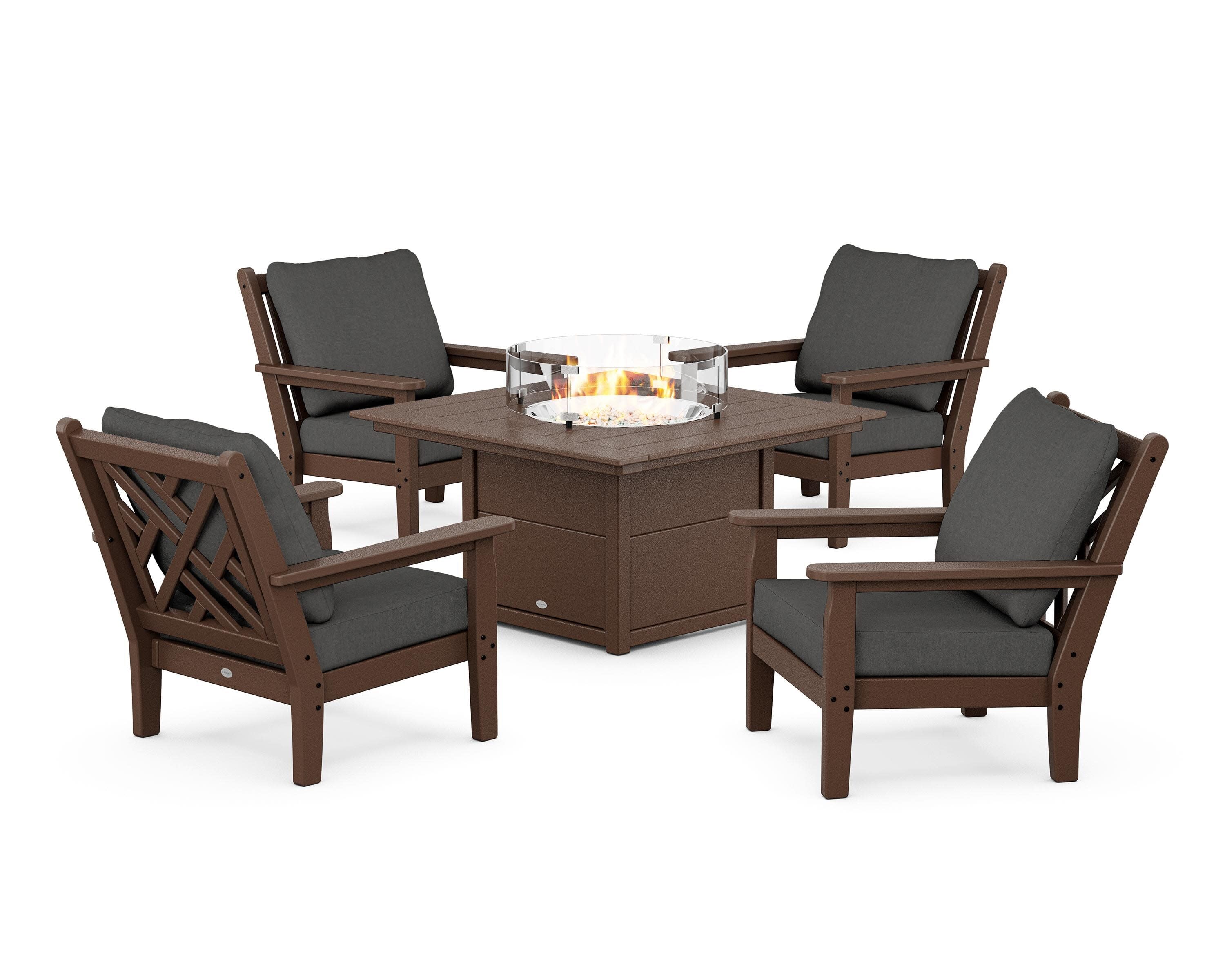 Chippendale 5-Piece Deep Seating Set with Fire Pit Table in Mahogany / Spectrum Carbon