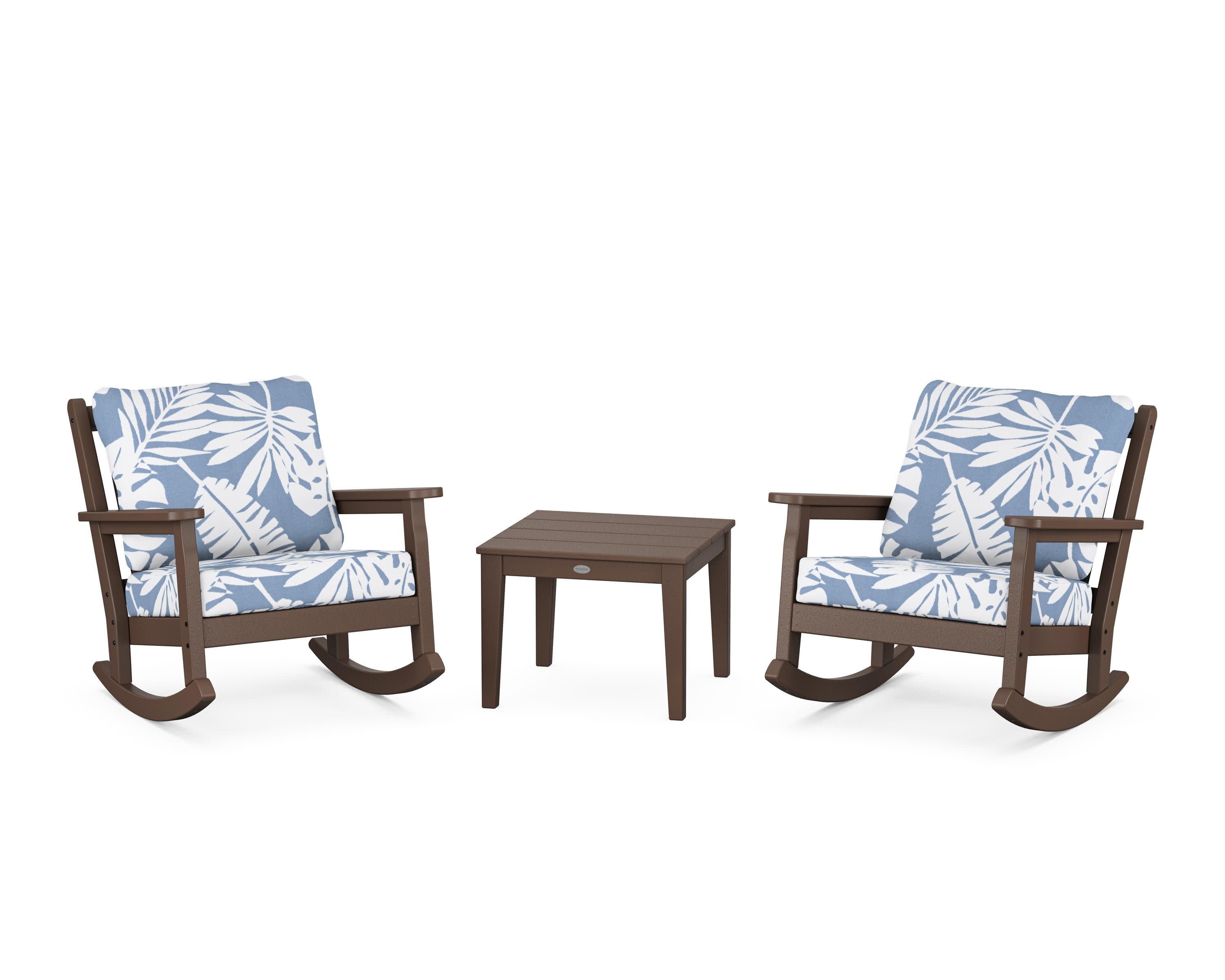 Chippendale 3-Piece Deep Seating Rocker Set in Mahogany / Leaf Sky Blue