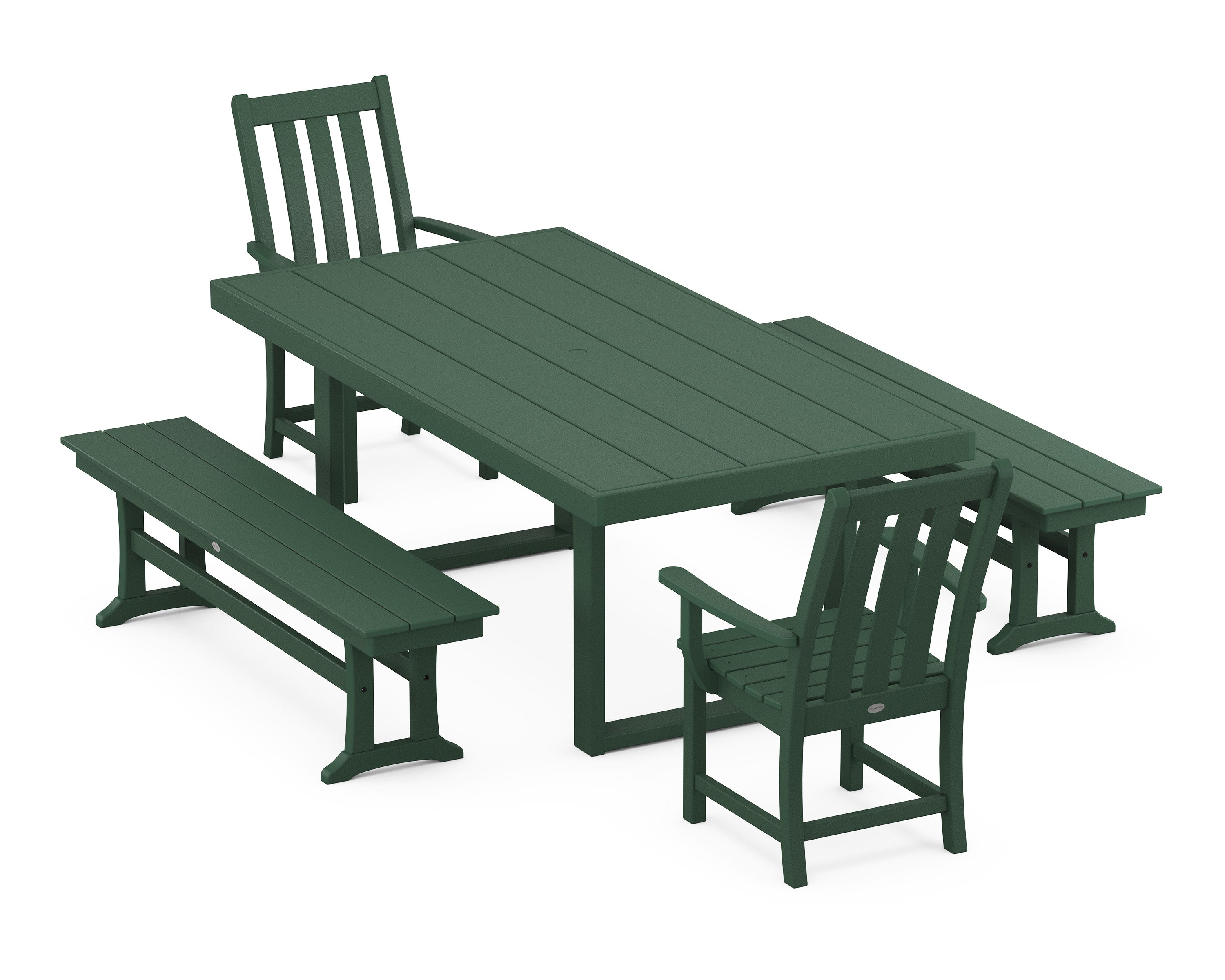 Vineyard 5-Piece Dining Set with Benches in Green