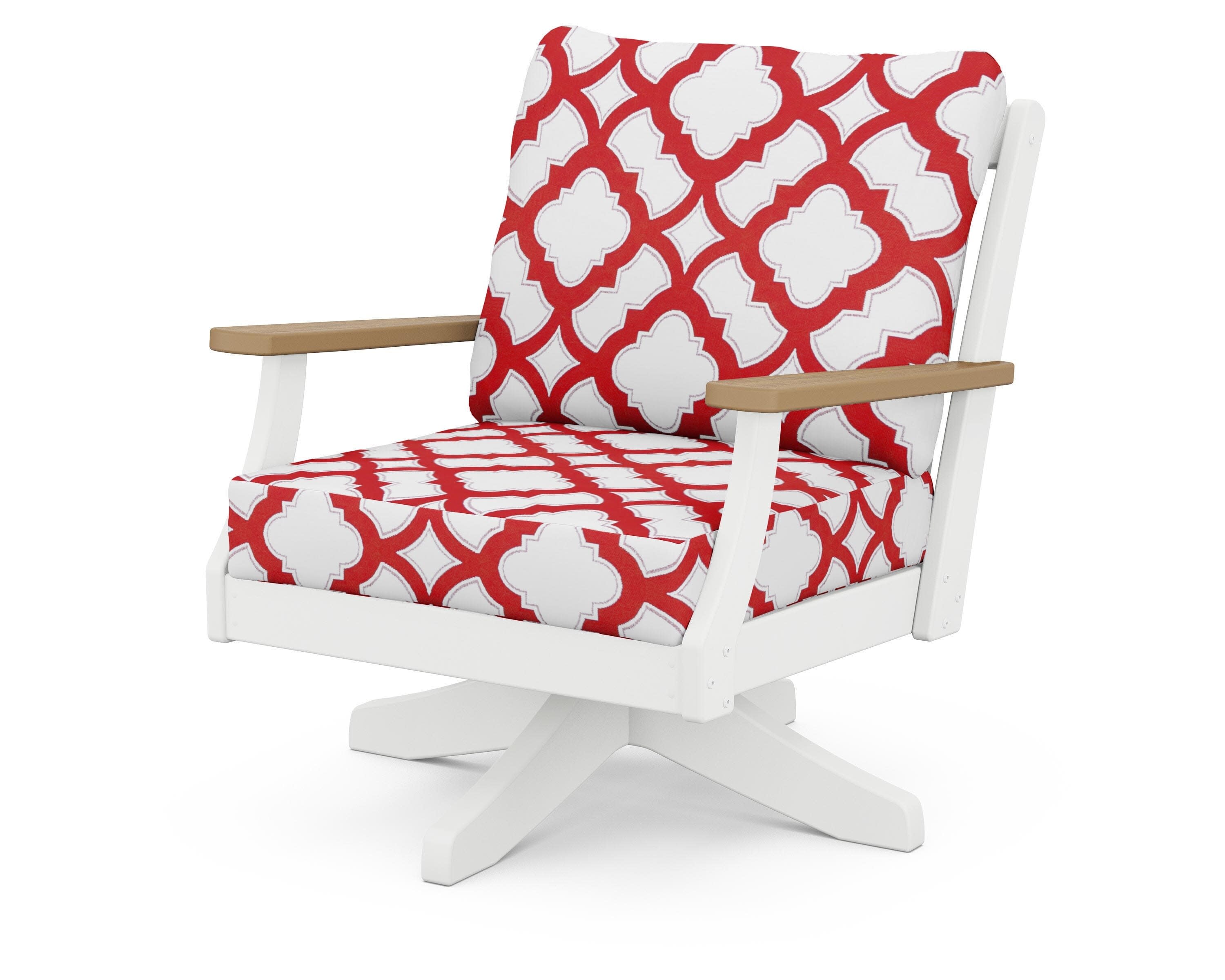 Braxton Deep Seating Swivel Chair in White / Natural / Trellis Crimson