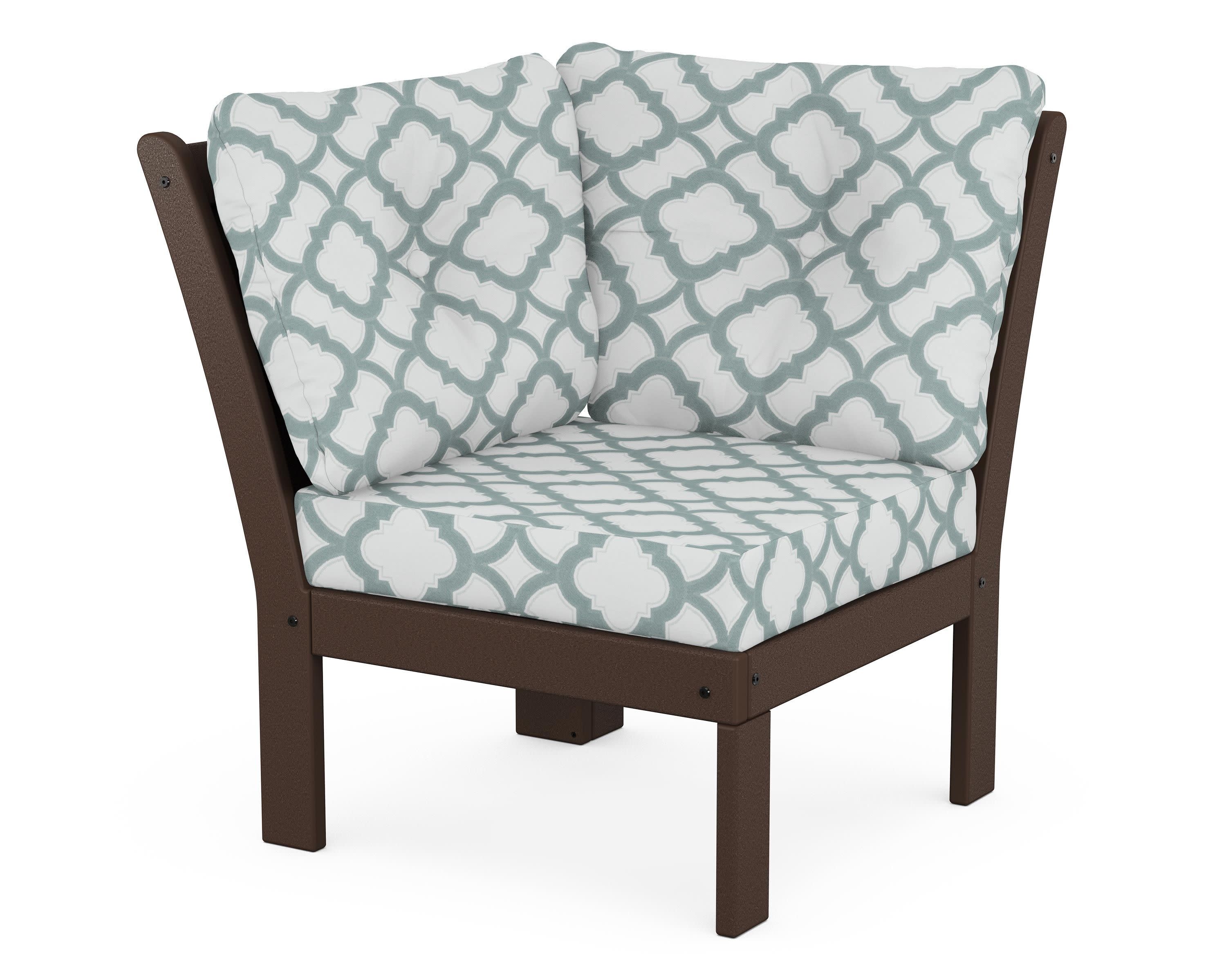 Vineyard Modular Corner Chair in Mahogany / Trellis Glacier Spa