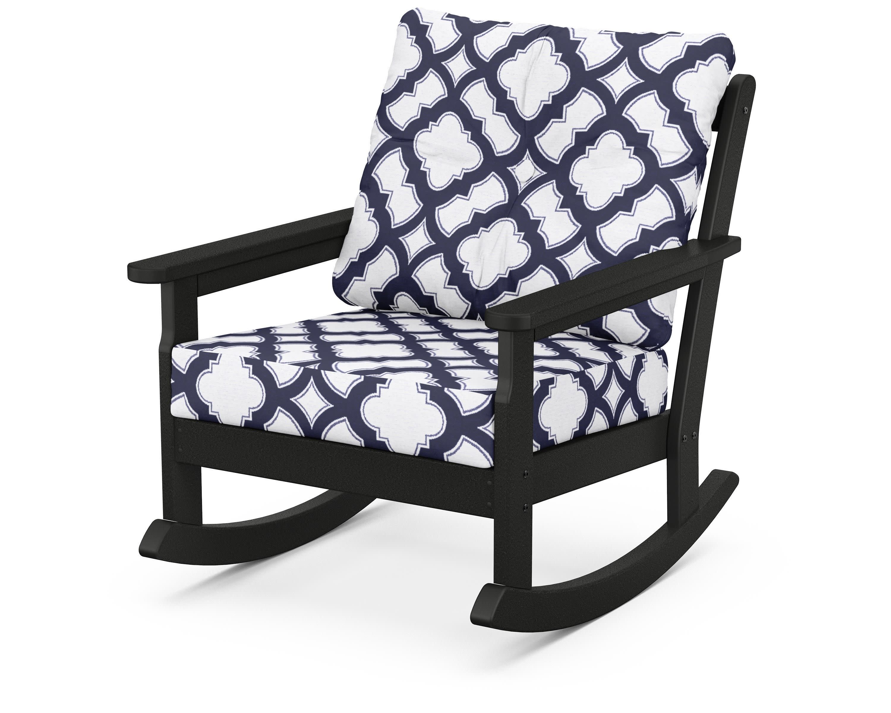 Vineyard Deep Seating Rocking Chair in Black / Trellis Navy