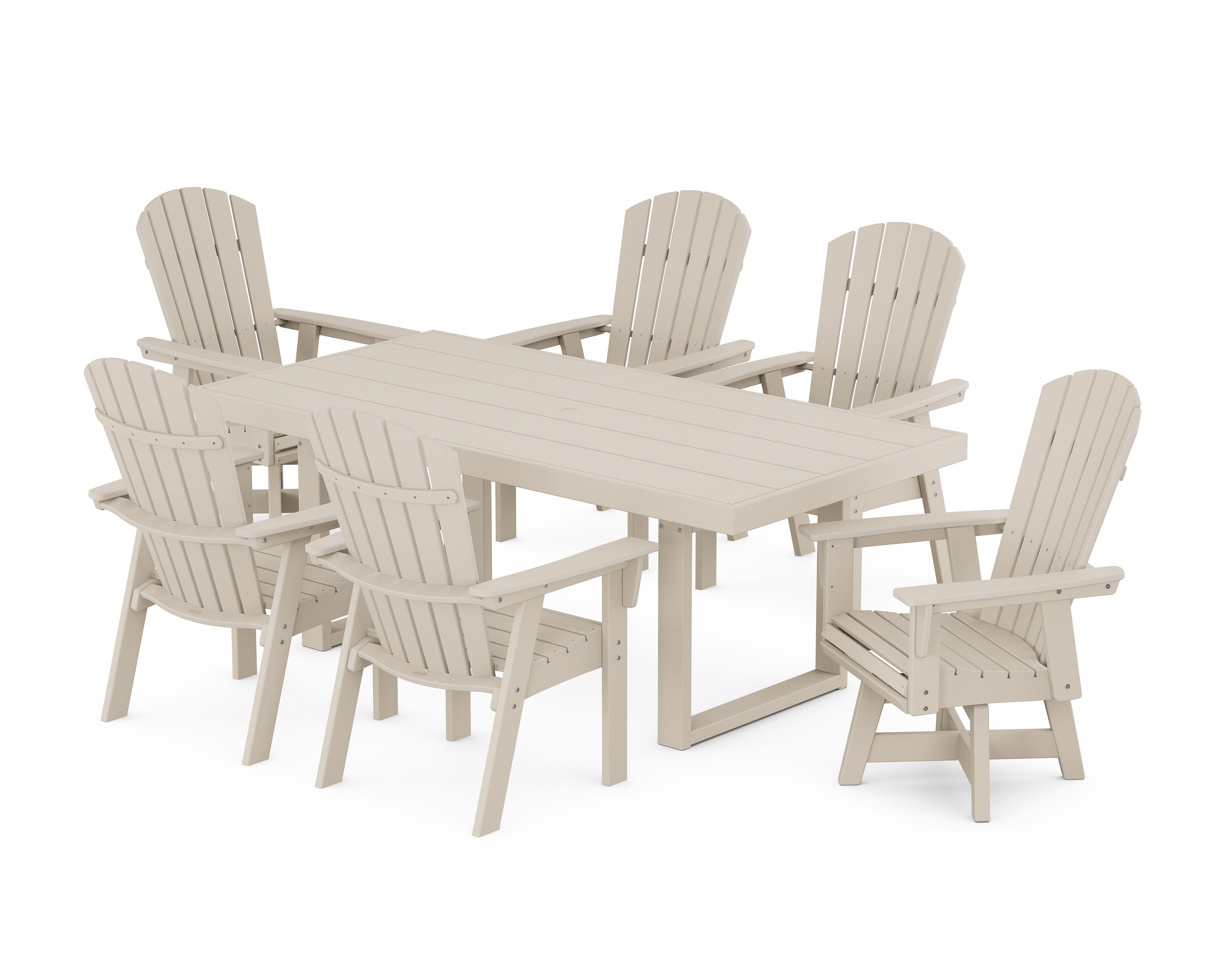 Nautical Curveback Adirondack Swivel Chair 7-Piece Dining Set in Sand