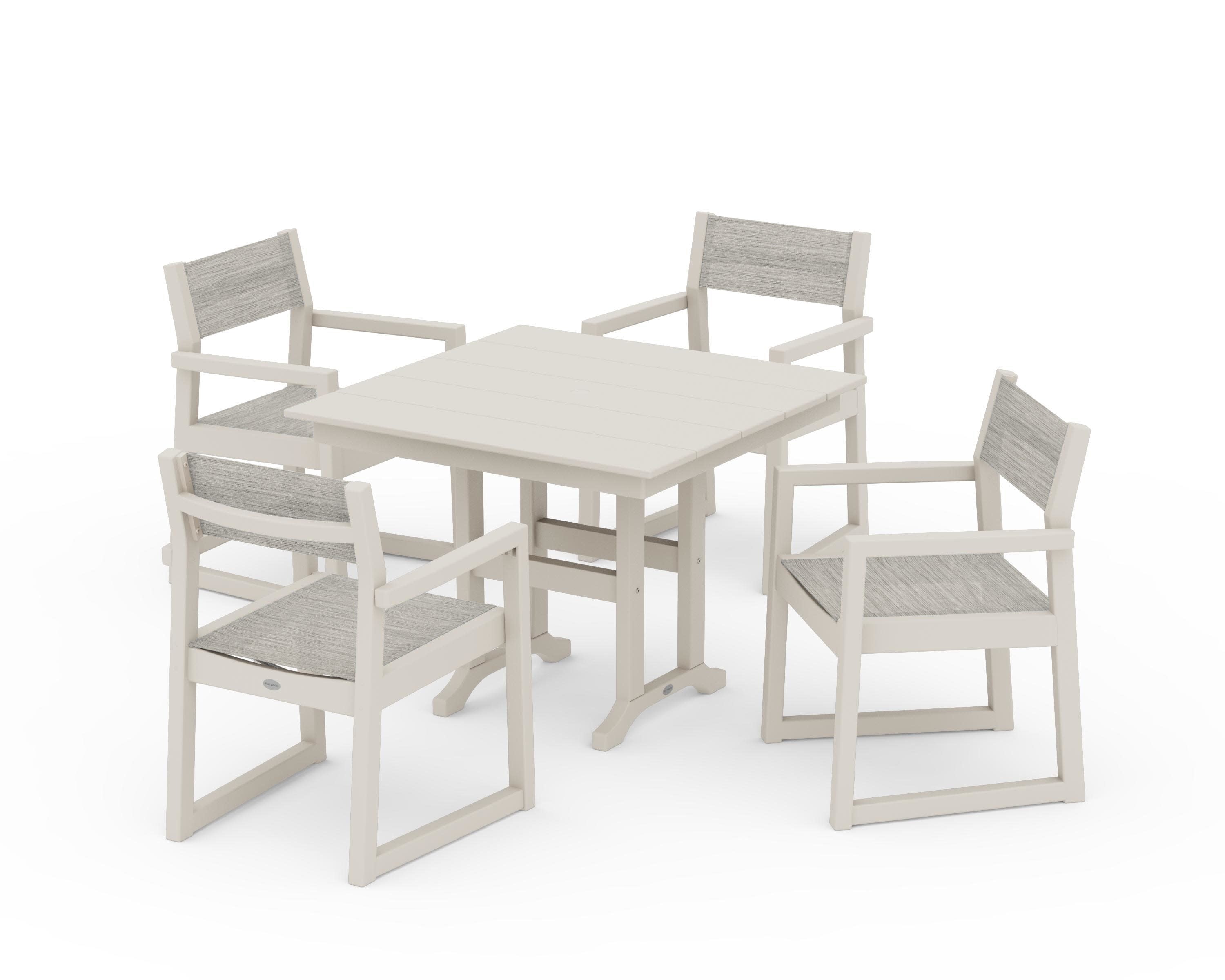 EDGE Sling Arm Chair 5-Piece Farmhouse Dining Set in Sand / Birch Sling