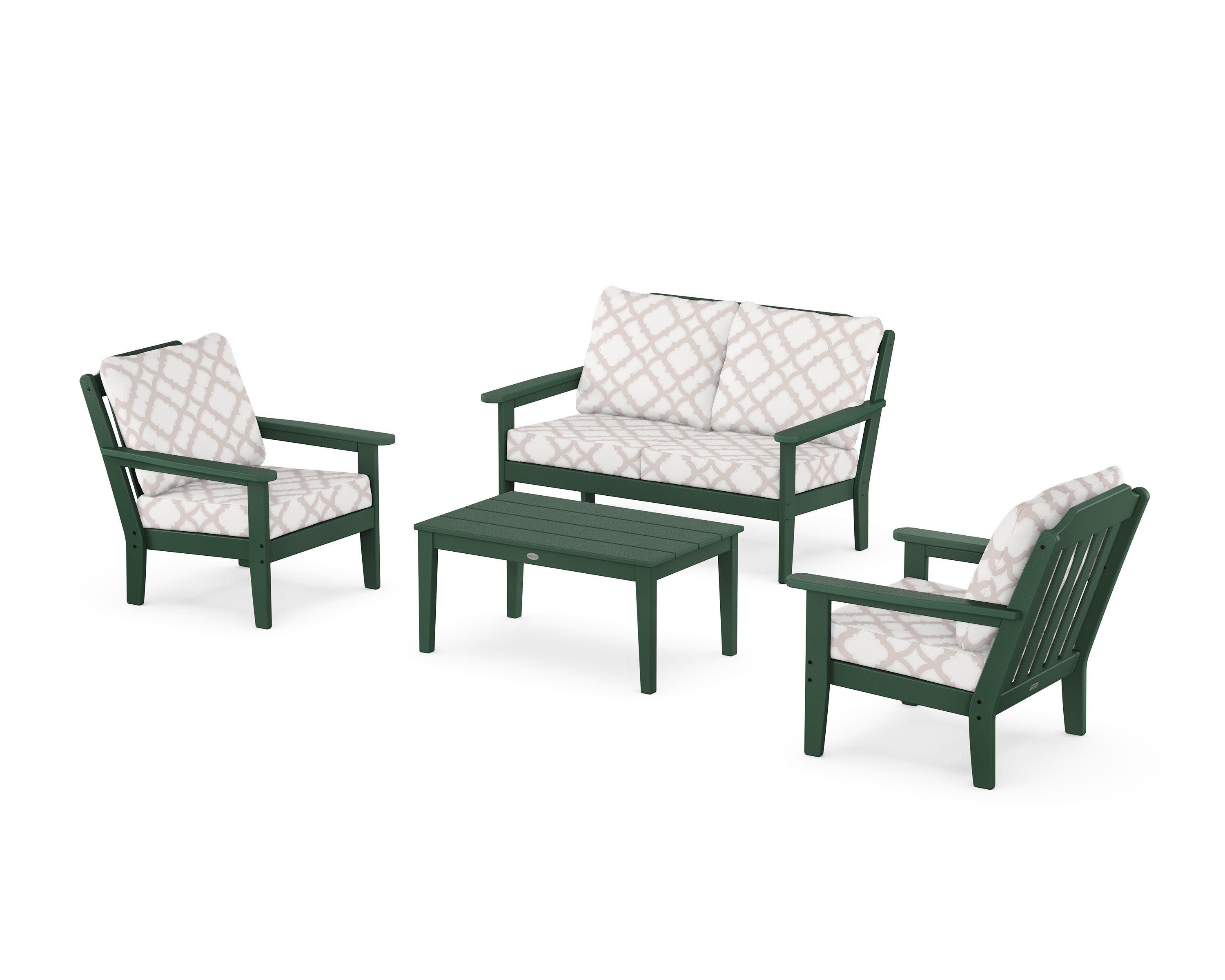 Cottage 4-Piece Deep Seating Set with Loveseat in Green / Trellis Dune Burlap