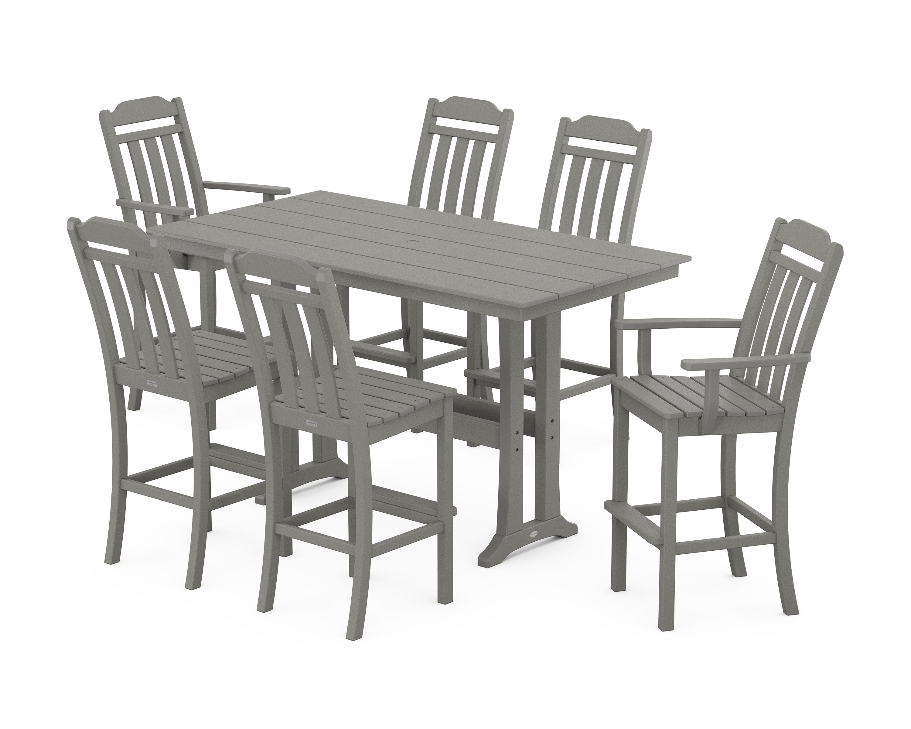 Cottage 7-Piece Farmhouse Bar Set with Trestle Legs in Slate Grey