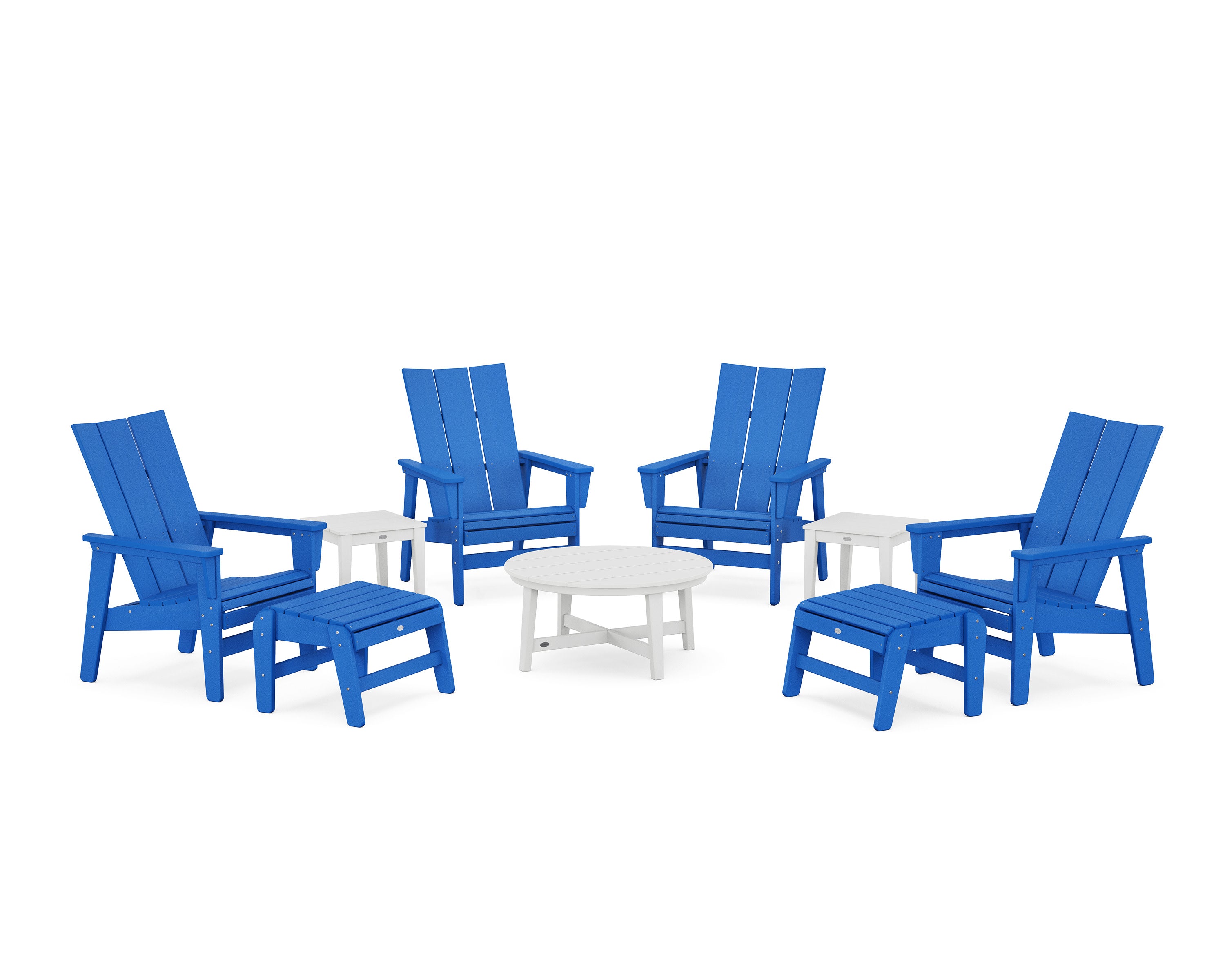 Modern Grand Upright Adirondack 9-Piece Conversation Set in Pacific Blue / White