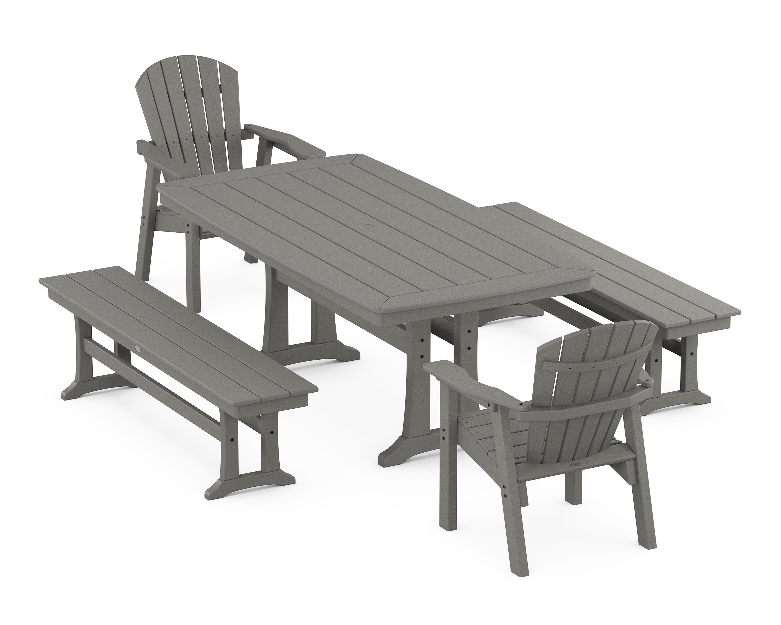 Seashell 5-Piece Dining Set with Trestle Legs in Slate Grey