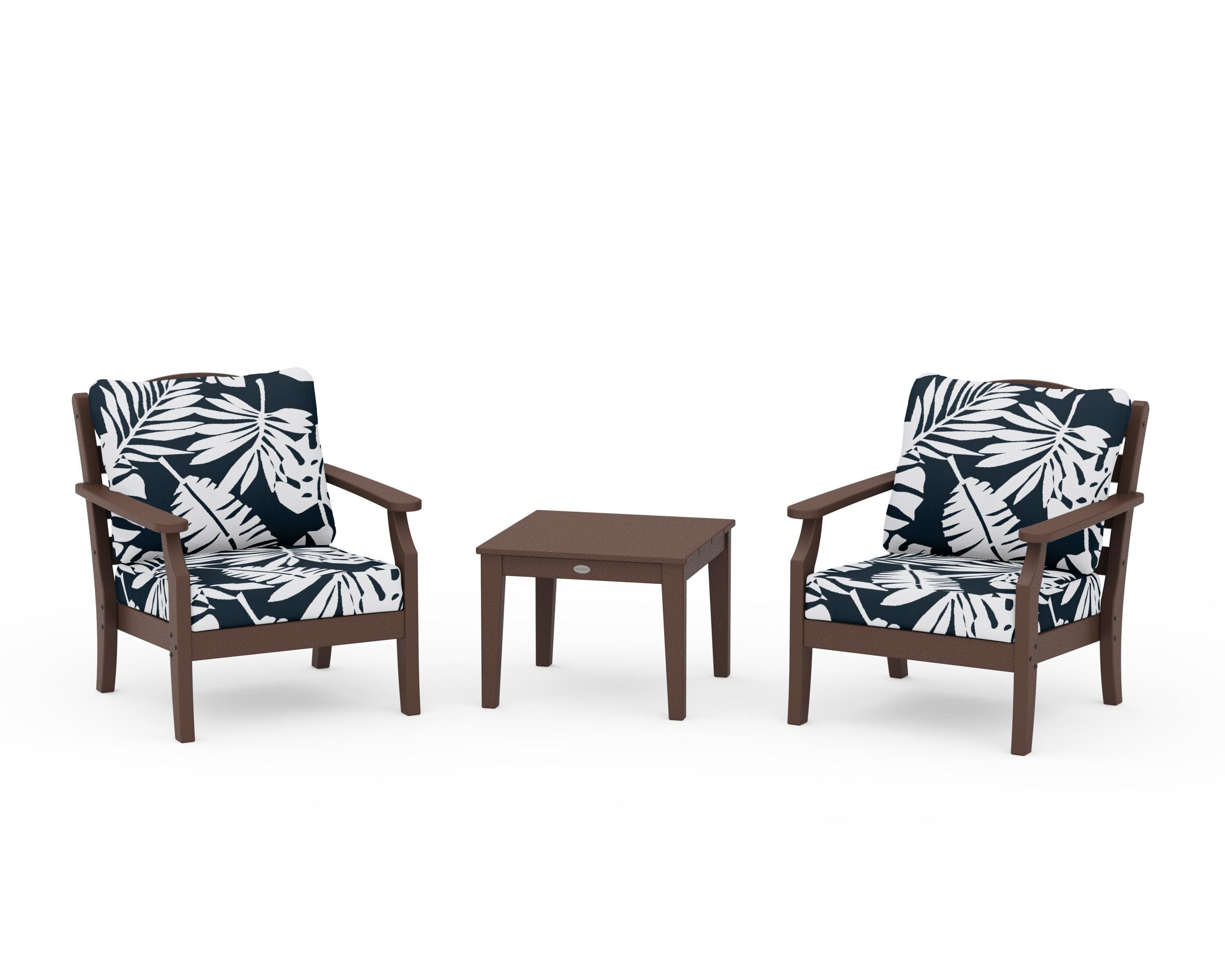 Savannah 3-Piece Deep Seating Set in Mahogany / Leaf Marine Indigo