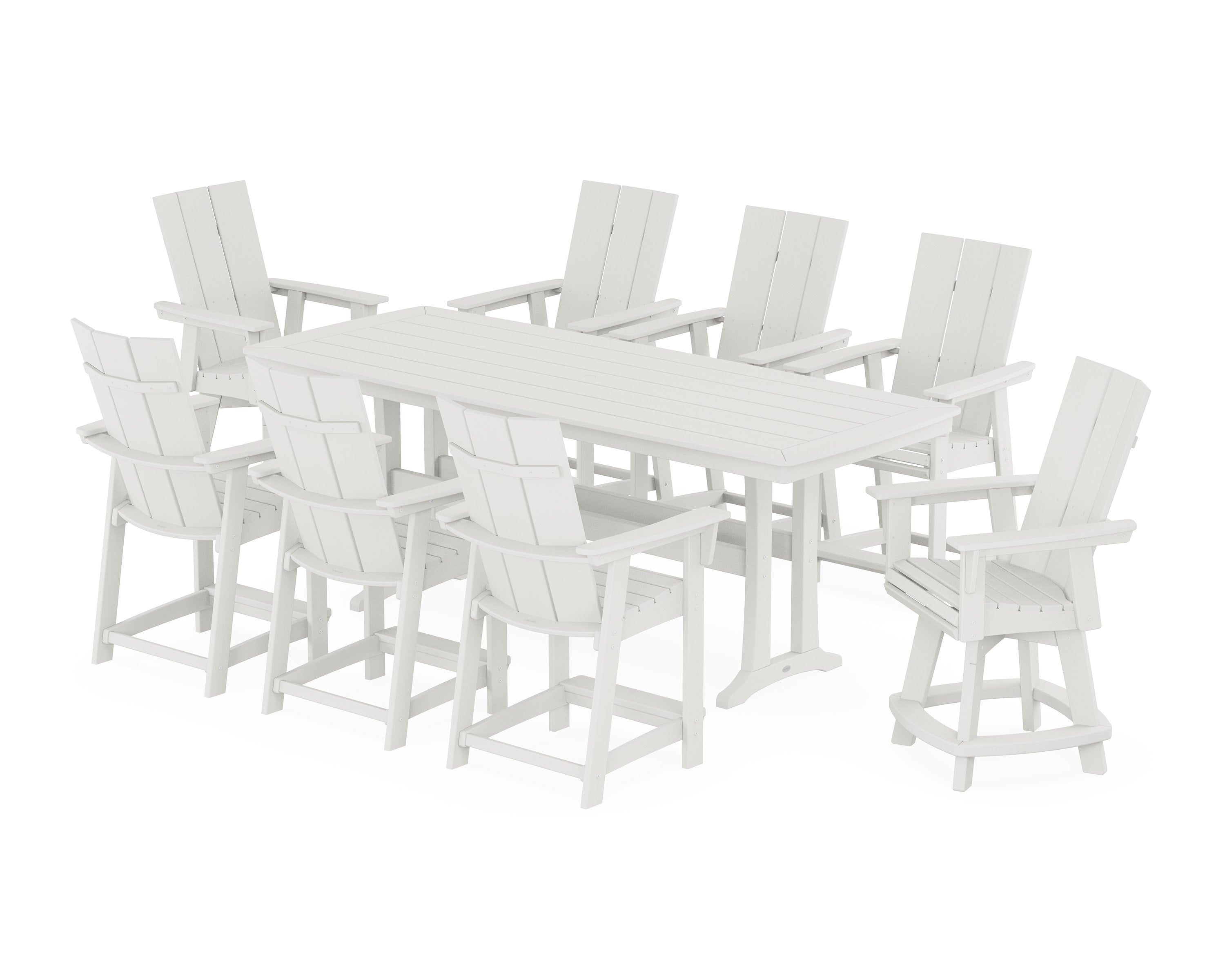 Modern Curveback Adirondack Swivel 9-Piece Counter Set with Trestle Legs in Vintage White