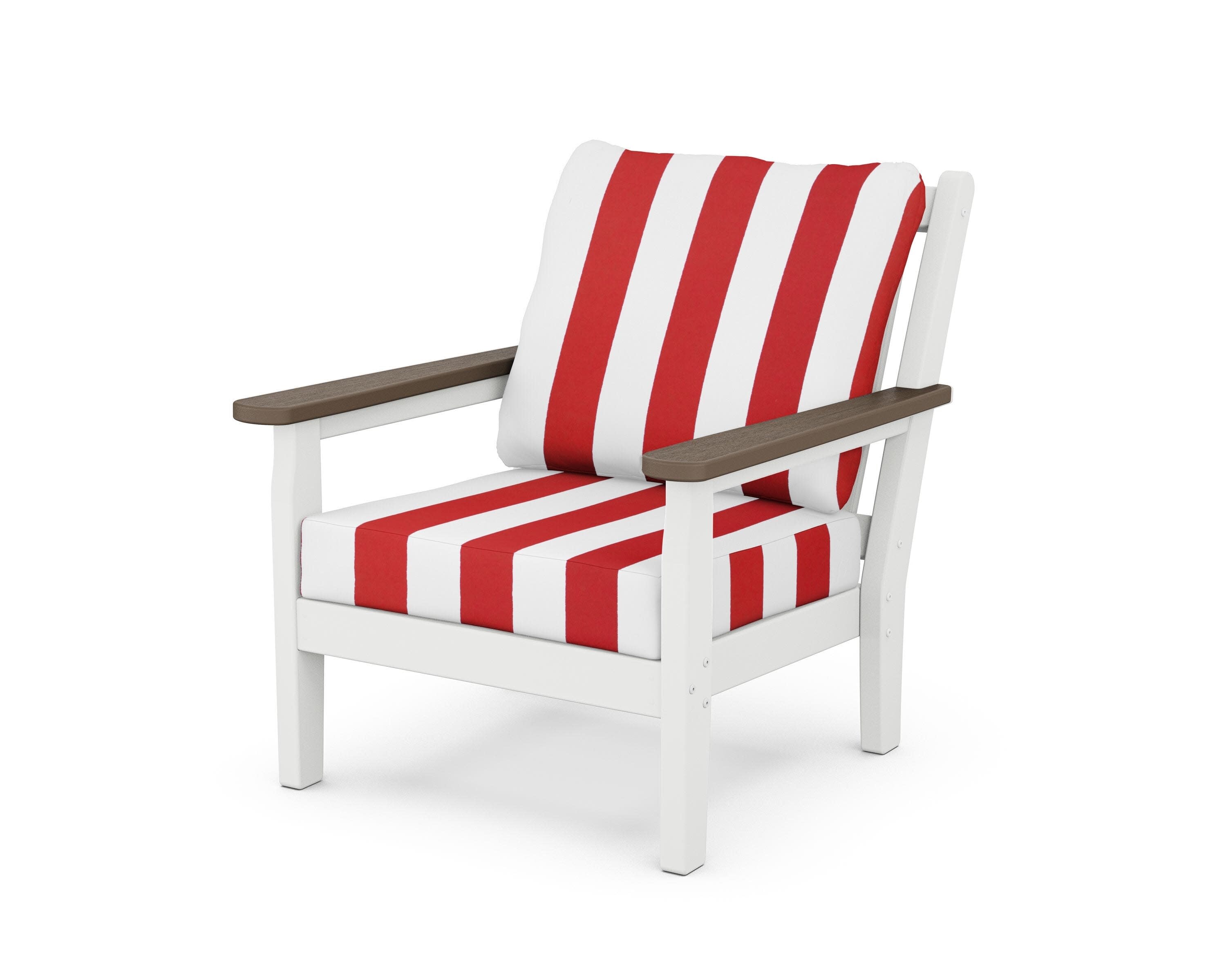 Chippendale Deep Seating Chair in White / Kona / Cabana Stripe Crimson