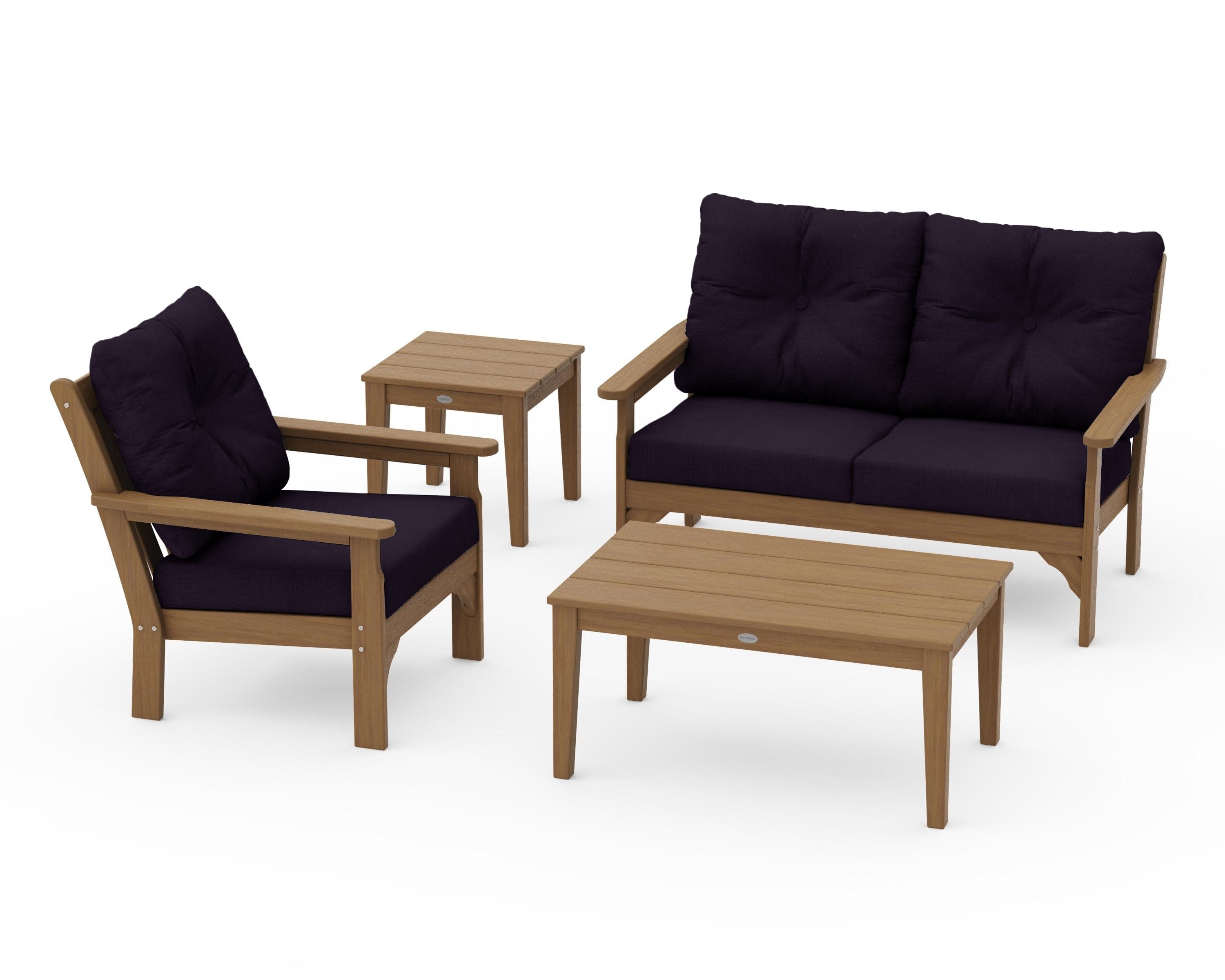 Vineyard 4-Piece Deep Seating Set in Natural / Navy Linen