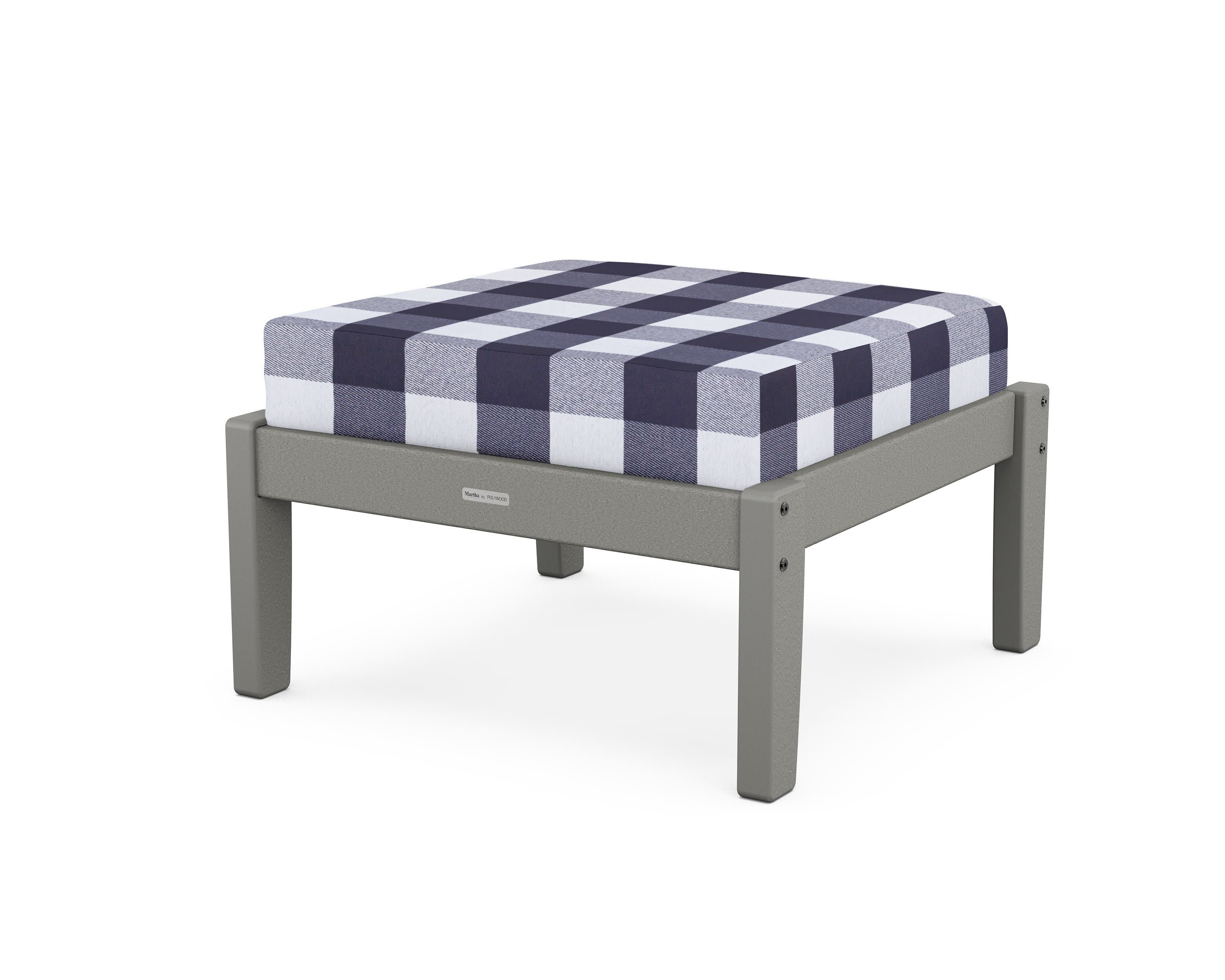 Chinoiserie Deep Seating Ottoman in Slate Grey / Buffalo Plaid Navy