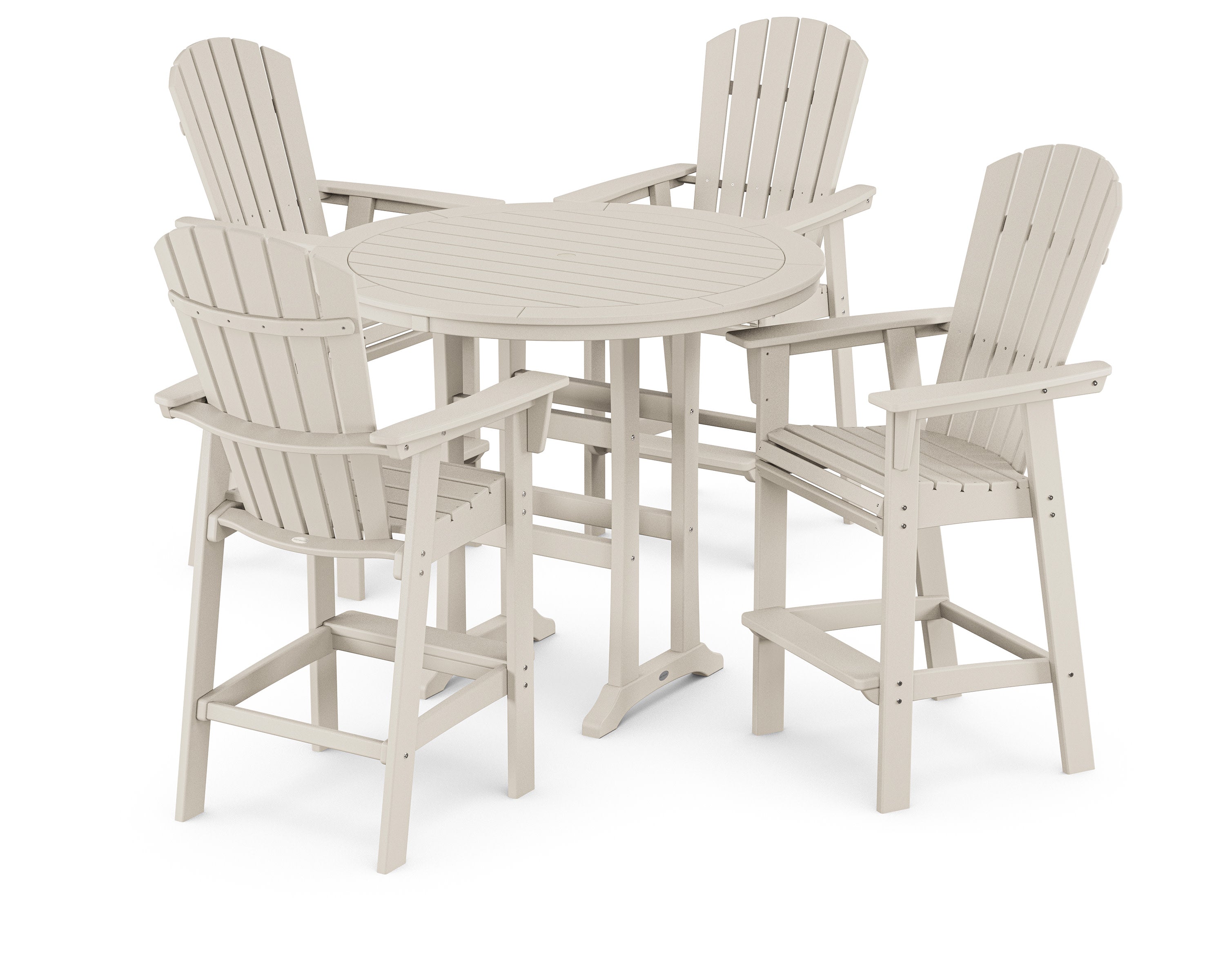 Nautical Curveback Adirondack 5-Piece Round Trestle Bar Set in Sand
