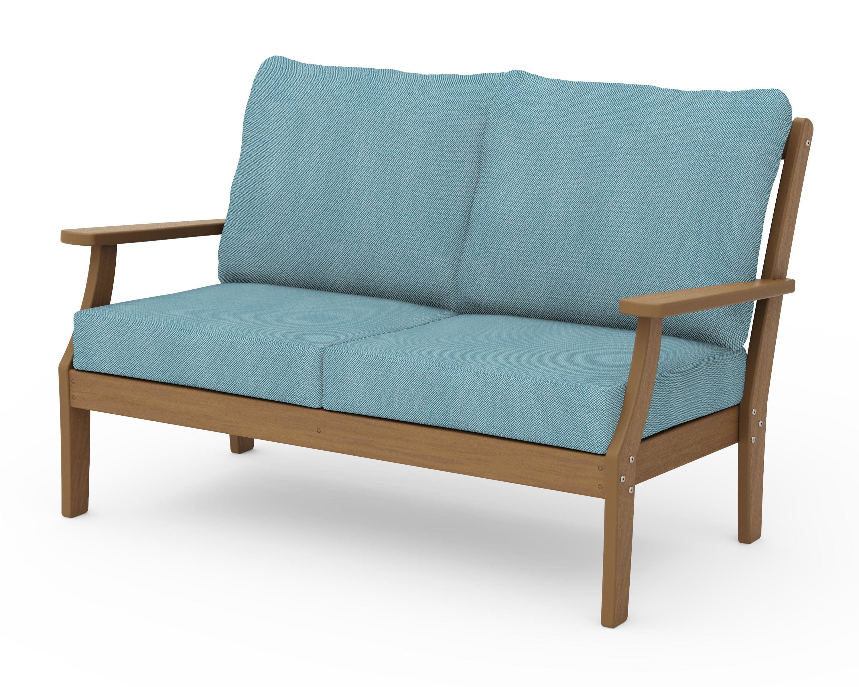 Braxton Deep Seating Loveseat in Natural / Lattice Sky Blue