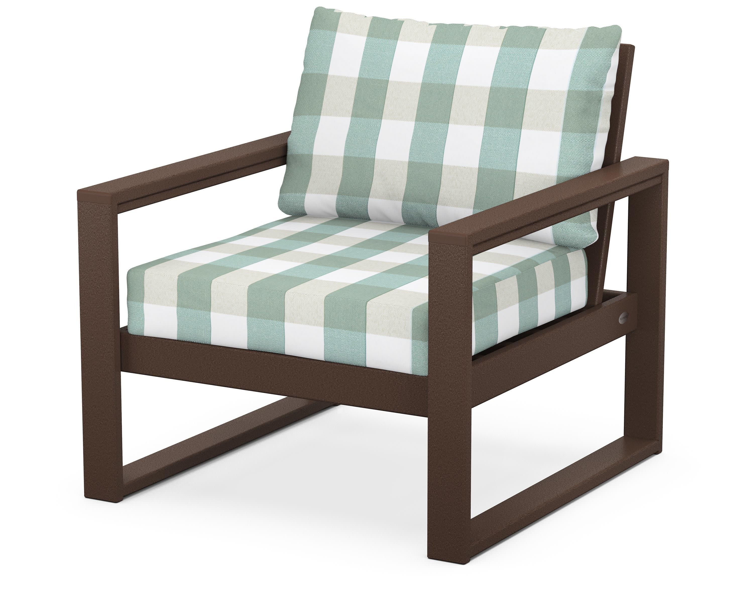 EDGE Club Chair in Mahogany / Buffalo Plaid Glacier Spa