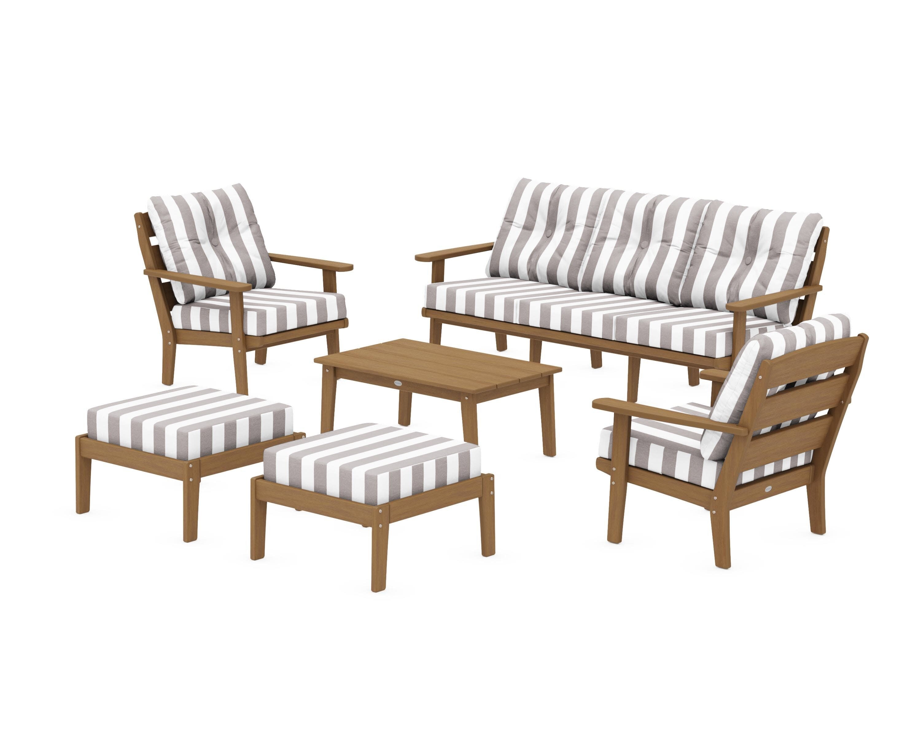 Lakeside 6-Piece Lounge Sofa Set in Natural / Cabana Stripe Grey Mist