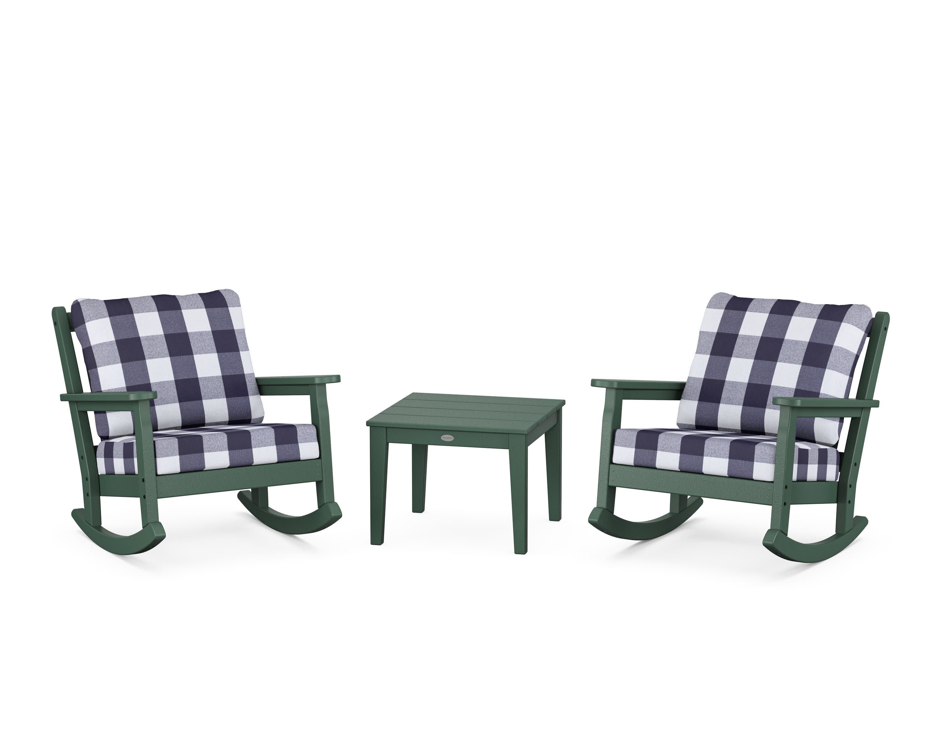Chippendale 3-Piece Deep Seating Rocker Set in Green / Buffalo Plaid Navy