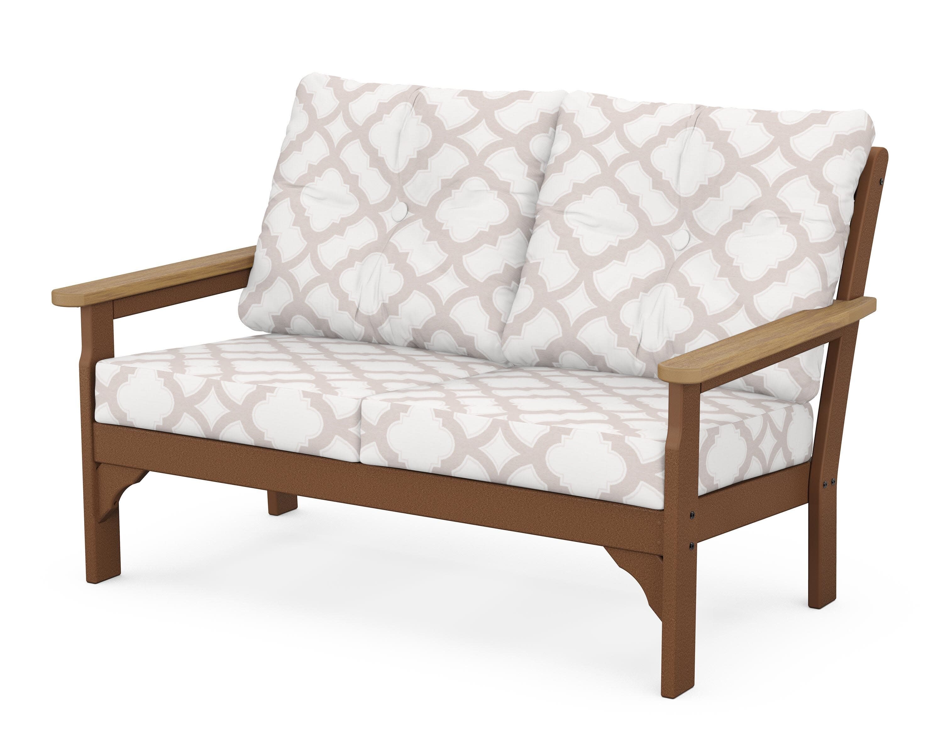 Vineyard Deep Seating Loveseat in Teak / Natural / Trellis Dune Burlap