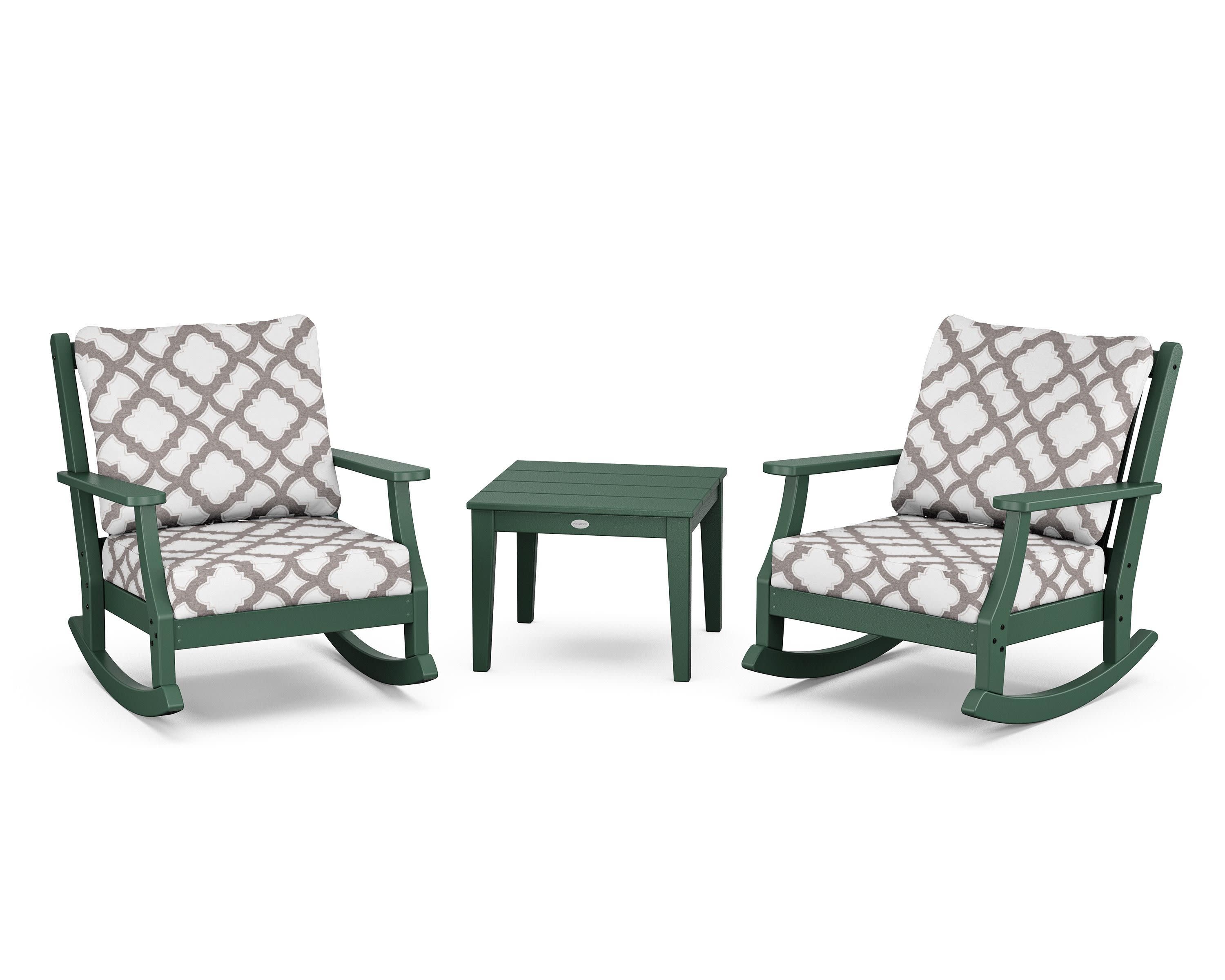 Wovendale 3-Piece Deep Seating Rocker Set in Green / Trellis Grey Mist
