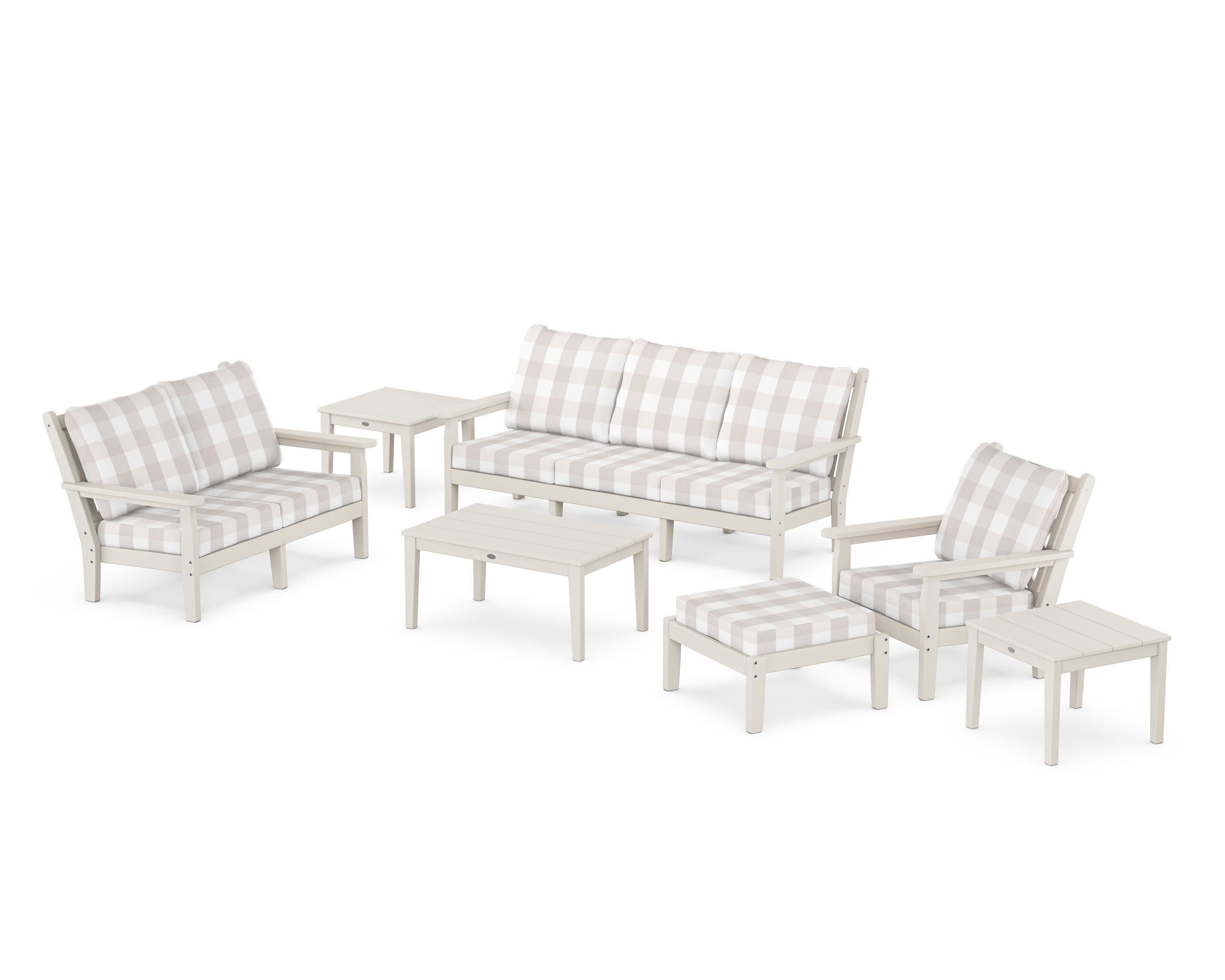 Chippendale 7-Piece Deep Seating Set in Sand / Buffalo Plaid Dune Burlap