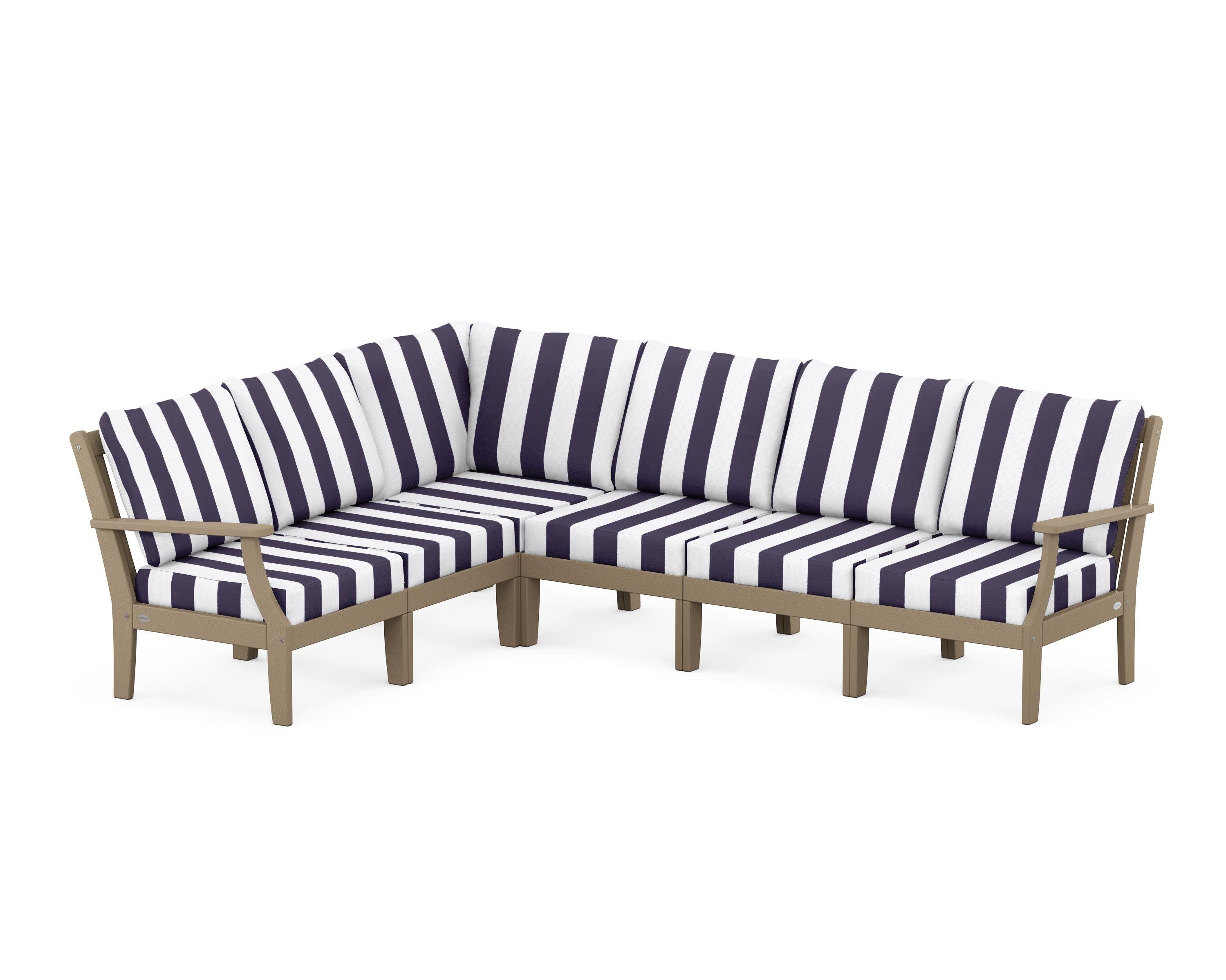 Braxton Modular 6-Piece Deep Seating Set in Vintage Sahara / Cabana Stripe Navy