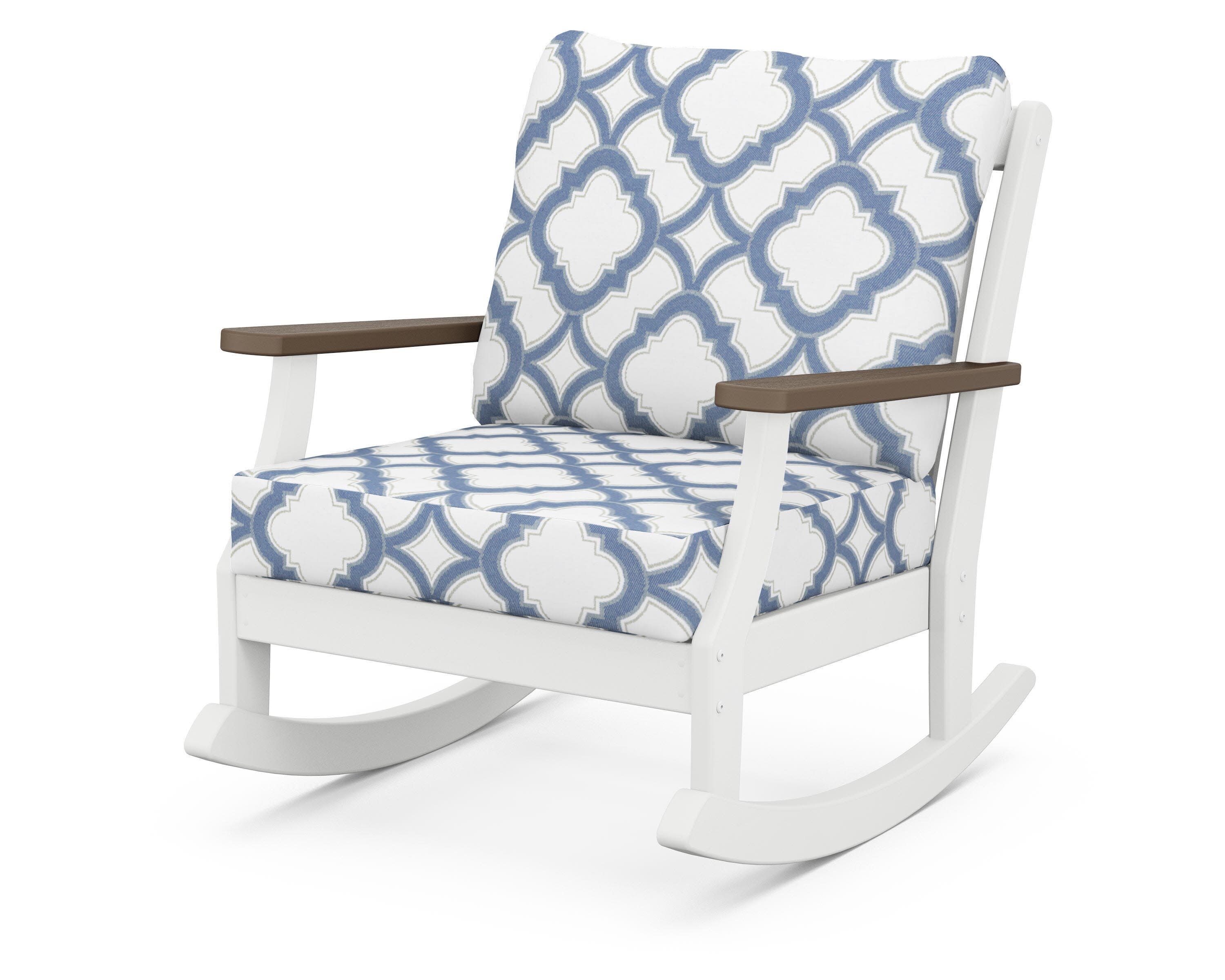 Braxton Deep Seating Rocking Chair in White / Kona / Trellis Sky Blue