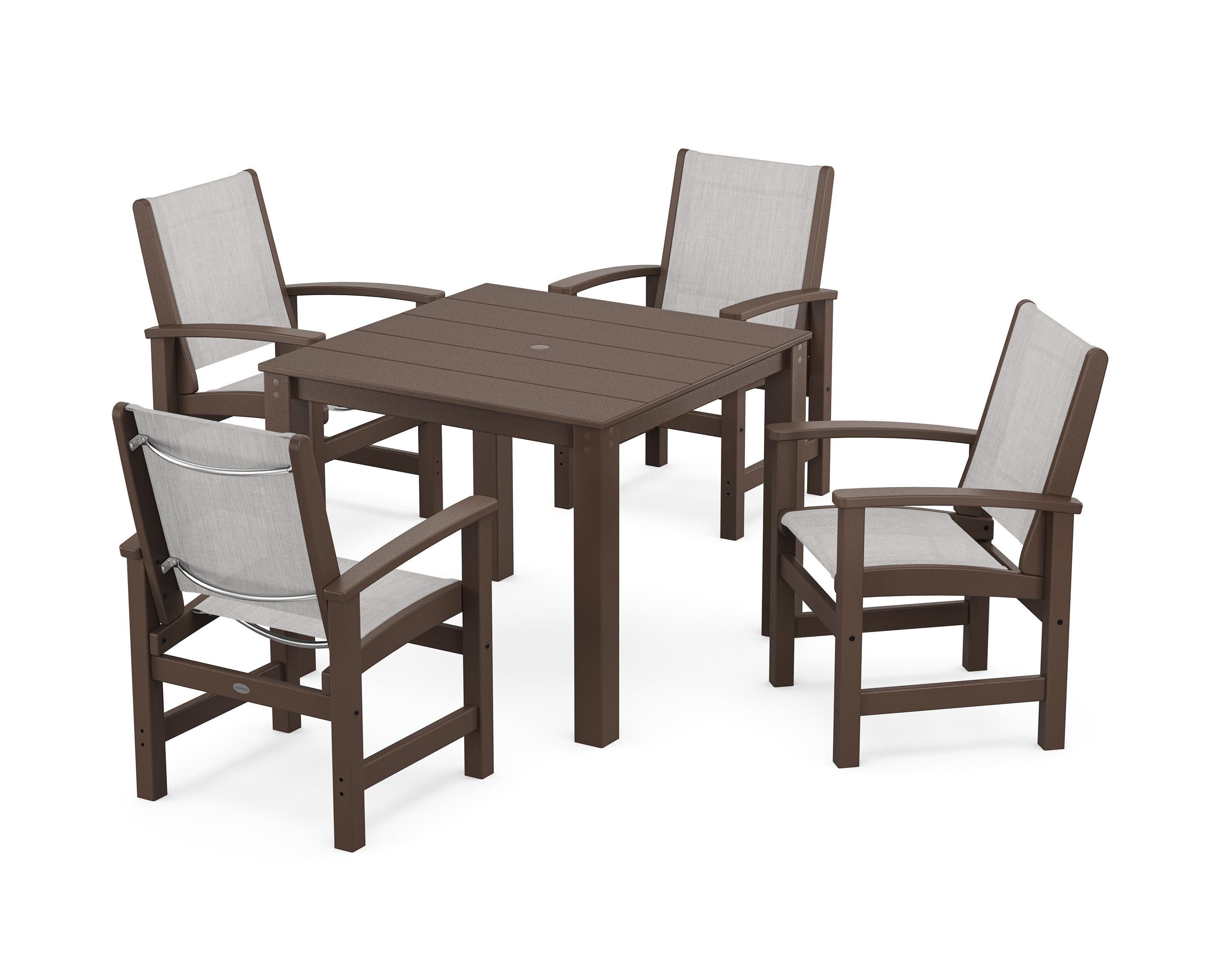 Coastal 5-Piece Parsons Dining Set in Mahogany / Parchment Sling