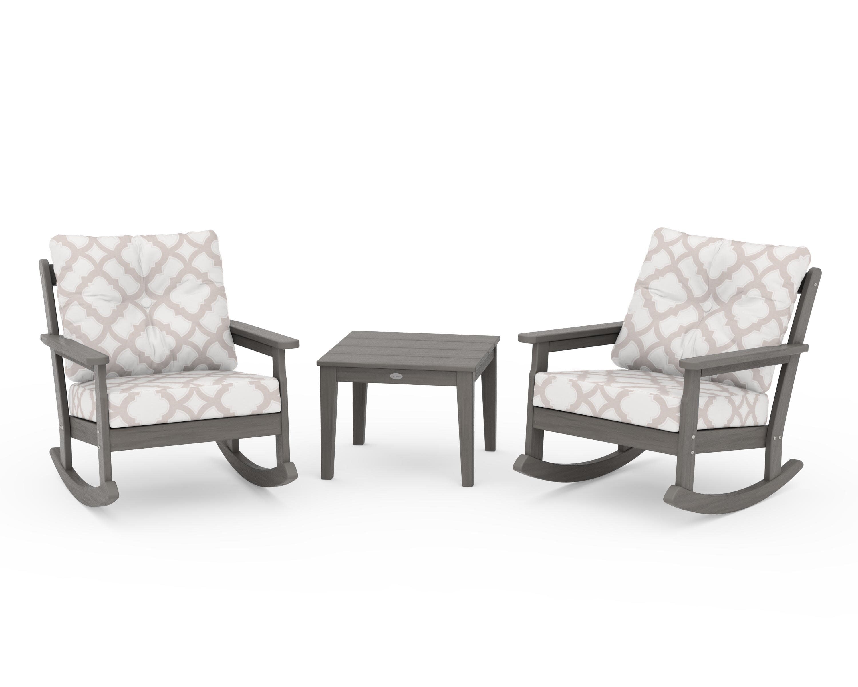 Vineyard 3-Piece Deep Seating Rocker Set in Driftwood / Trellis Dune Burlap