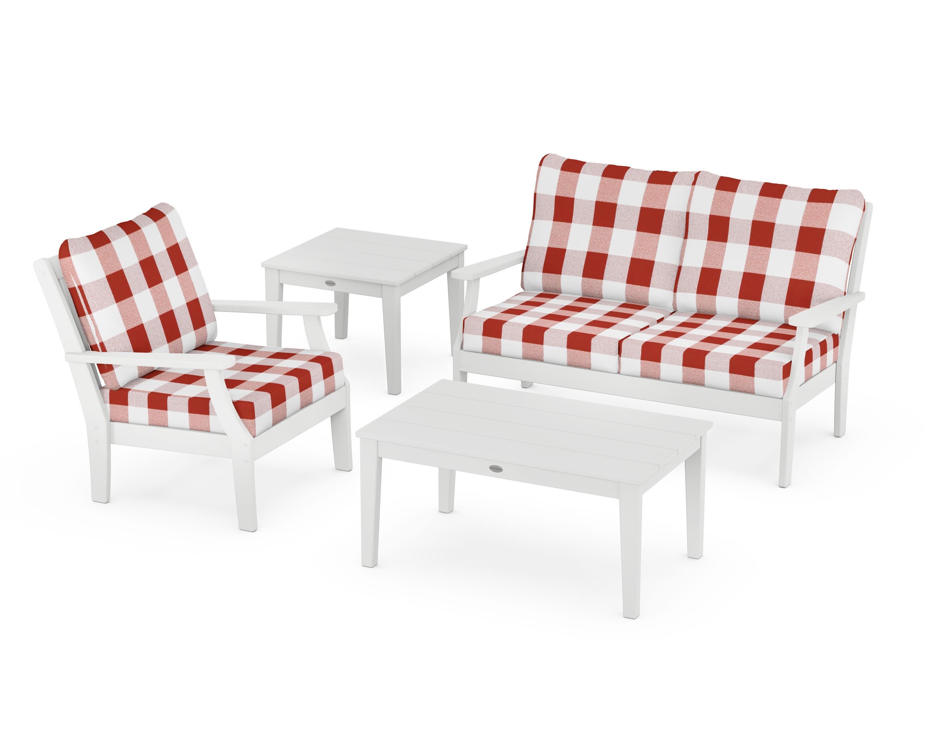 Braxton 4-Piece Deep Seating Set in White / Buffalo Plaid Crimson