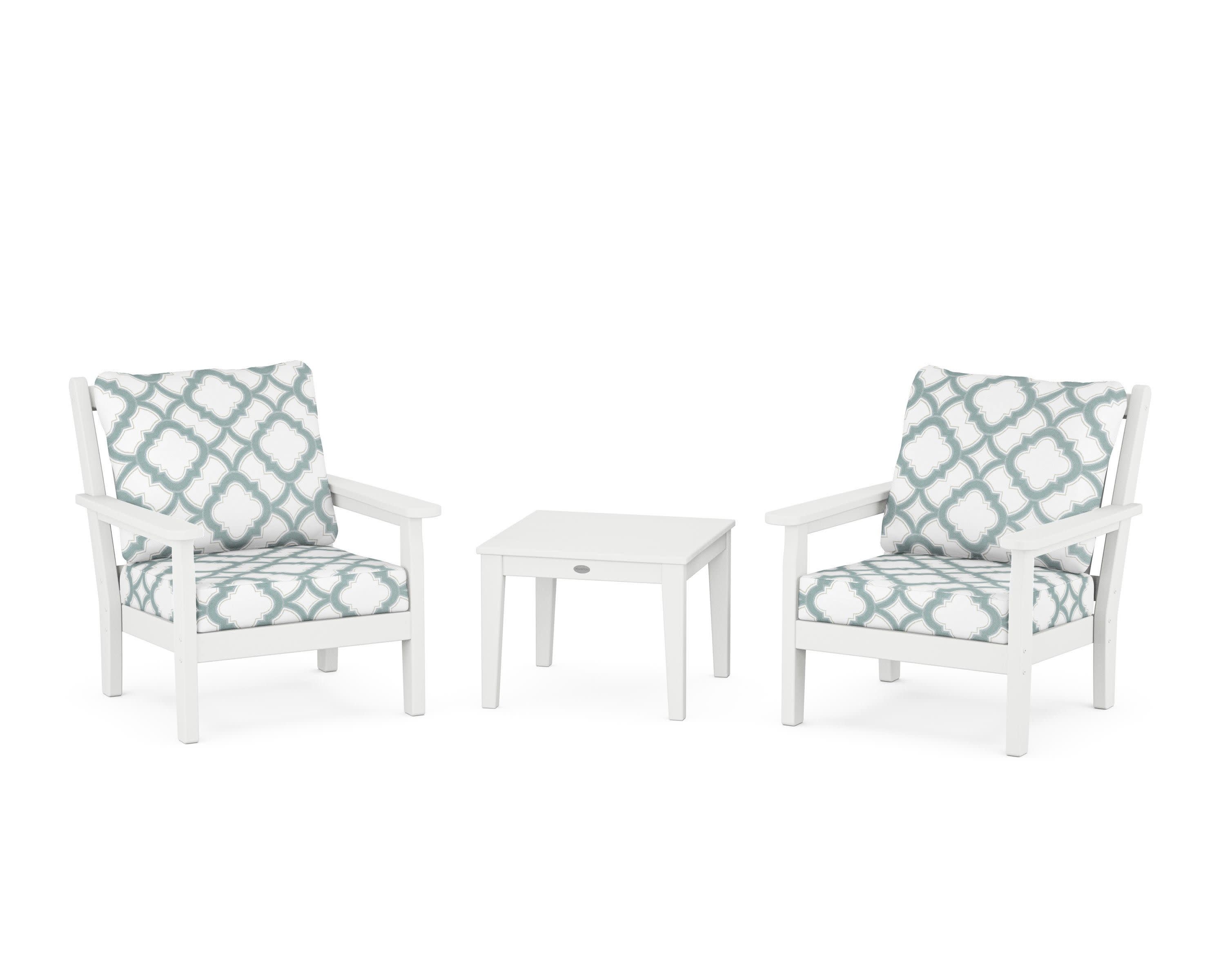 Chippendale 3-Piece Deep Seating Set in White / Trellis Glacier Spa