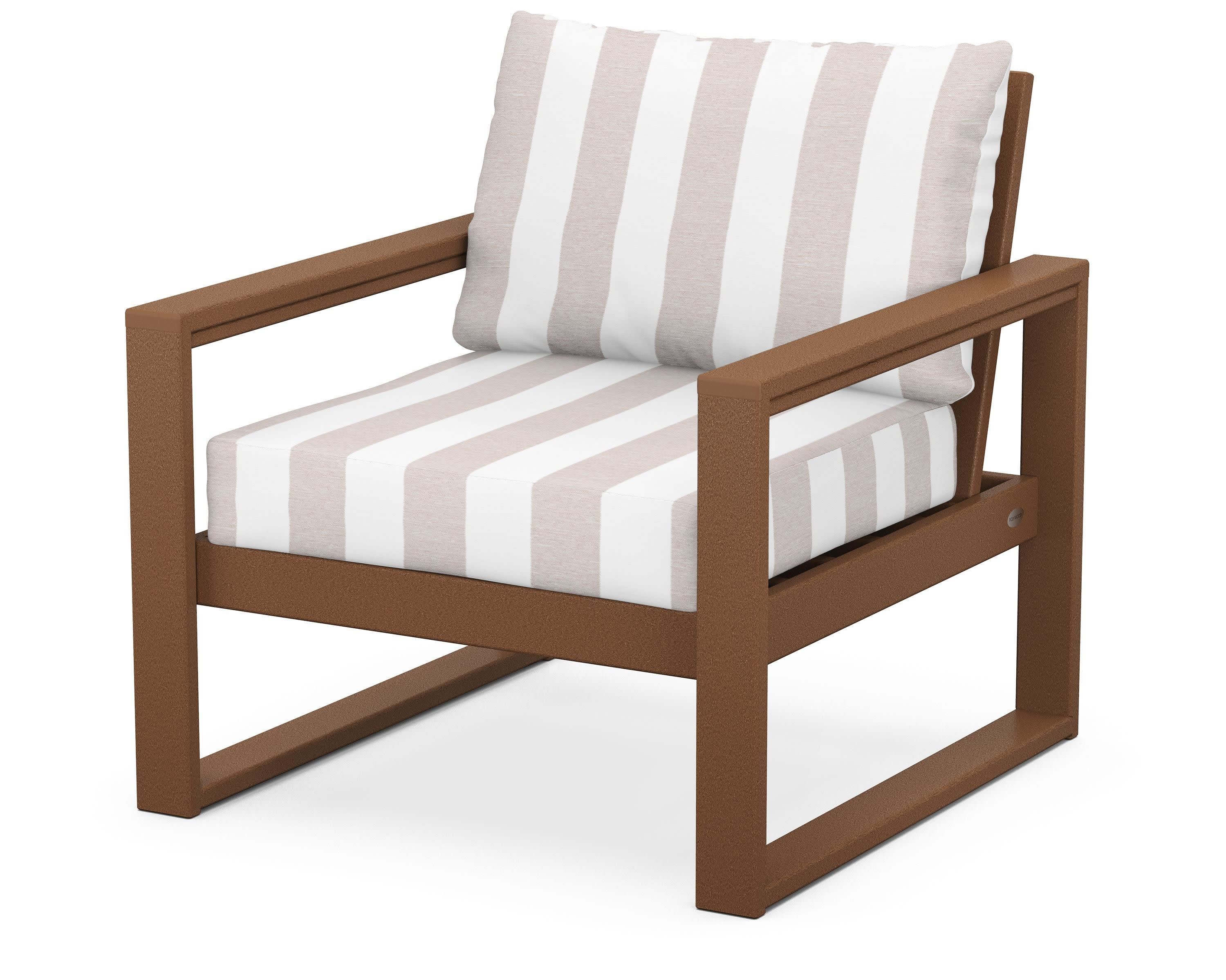 EDGE Club Chair in Teak / Cabana Stripe Dune Burlap