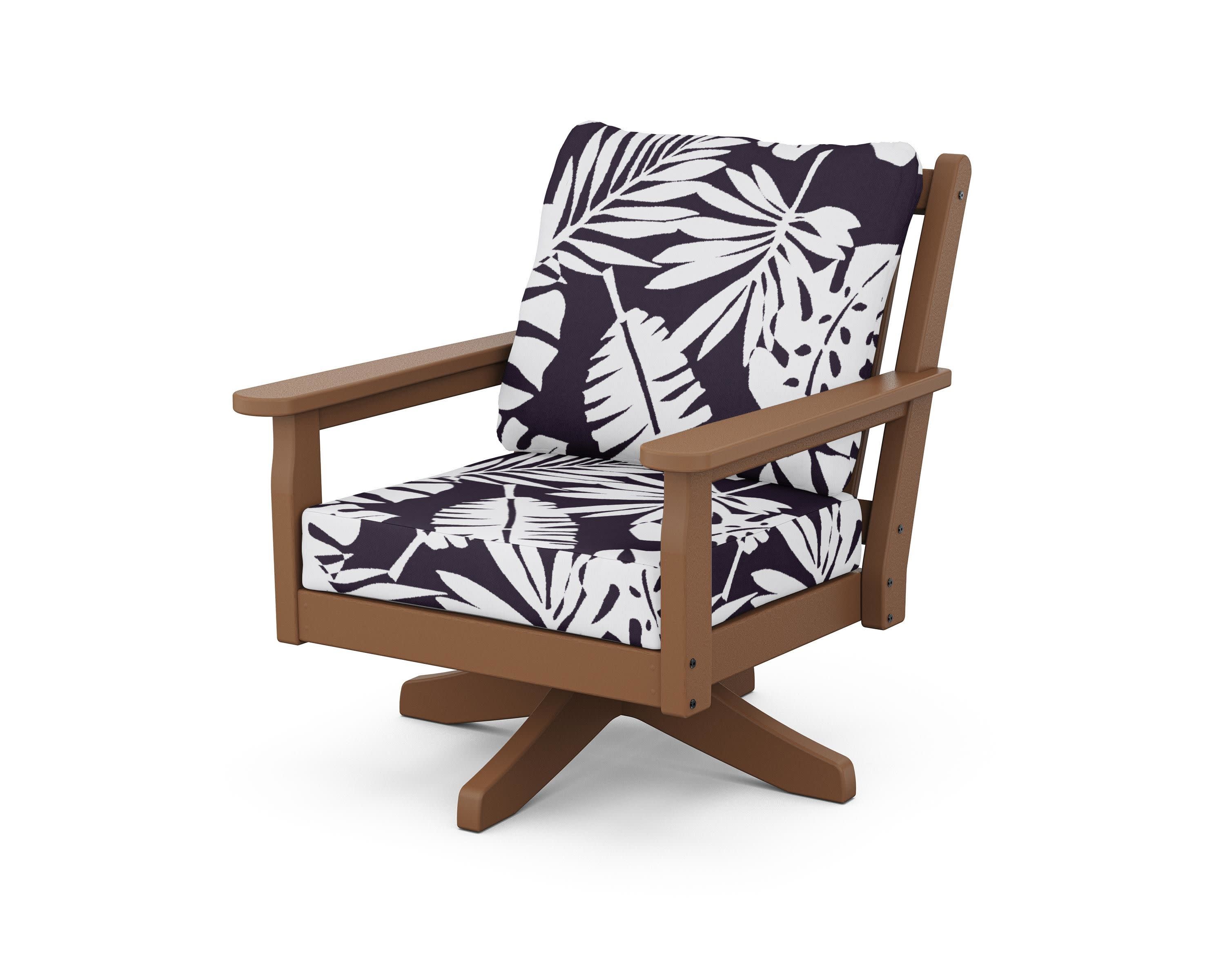Chippendale Deep Seating Swivel Chair in Teak / Leaf Navy