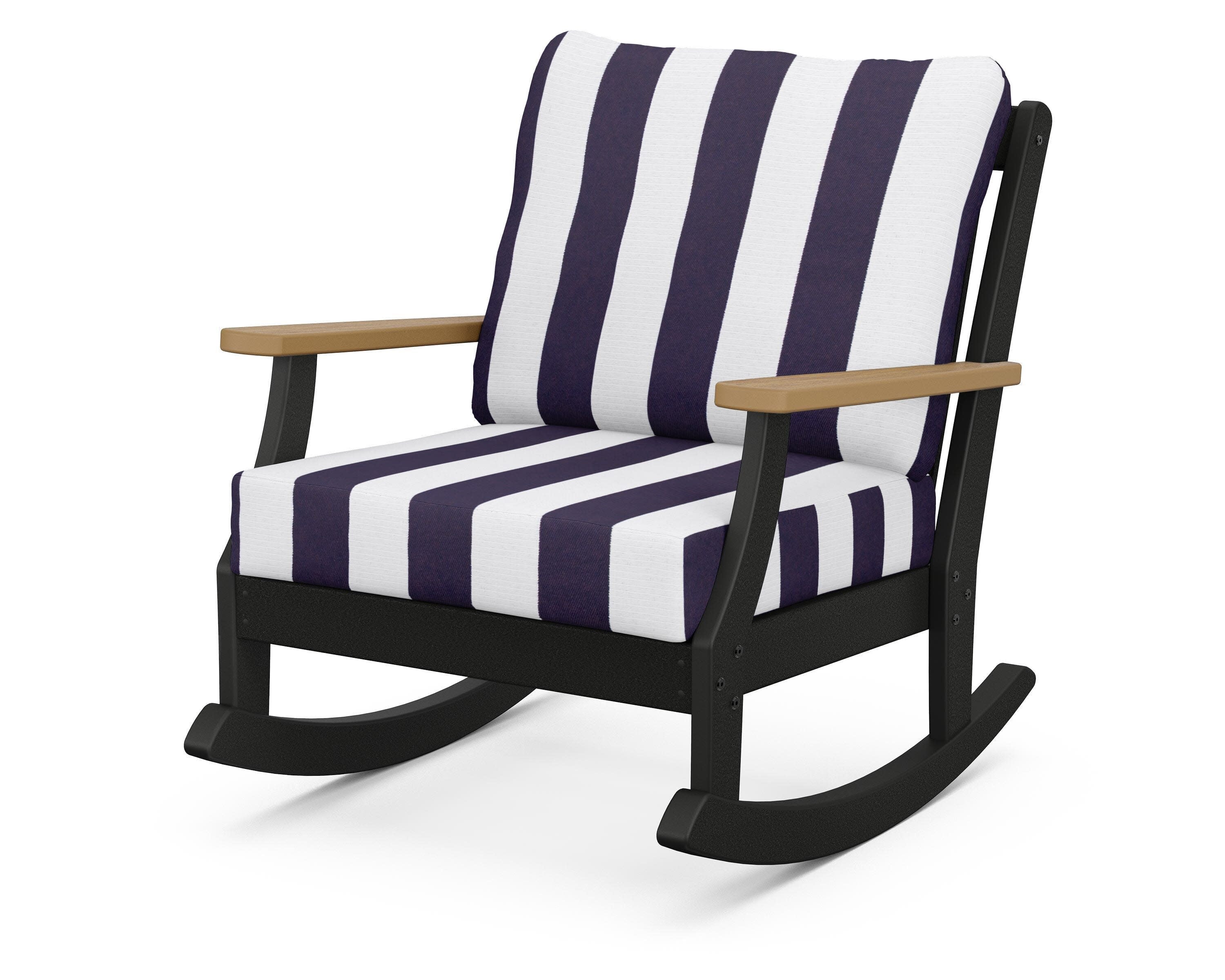 Braxton Deep Seating Rocking Chair in Black / Natural / Cabana Stripe Navy