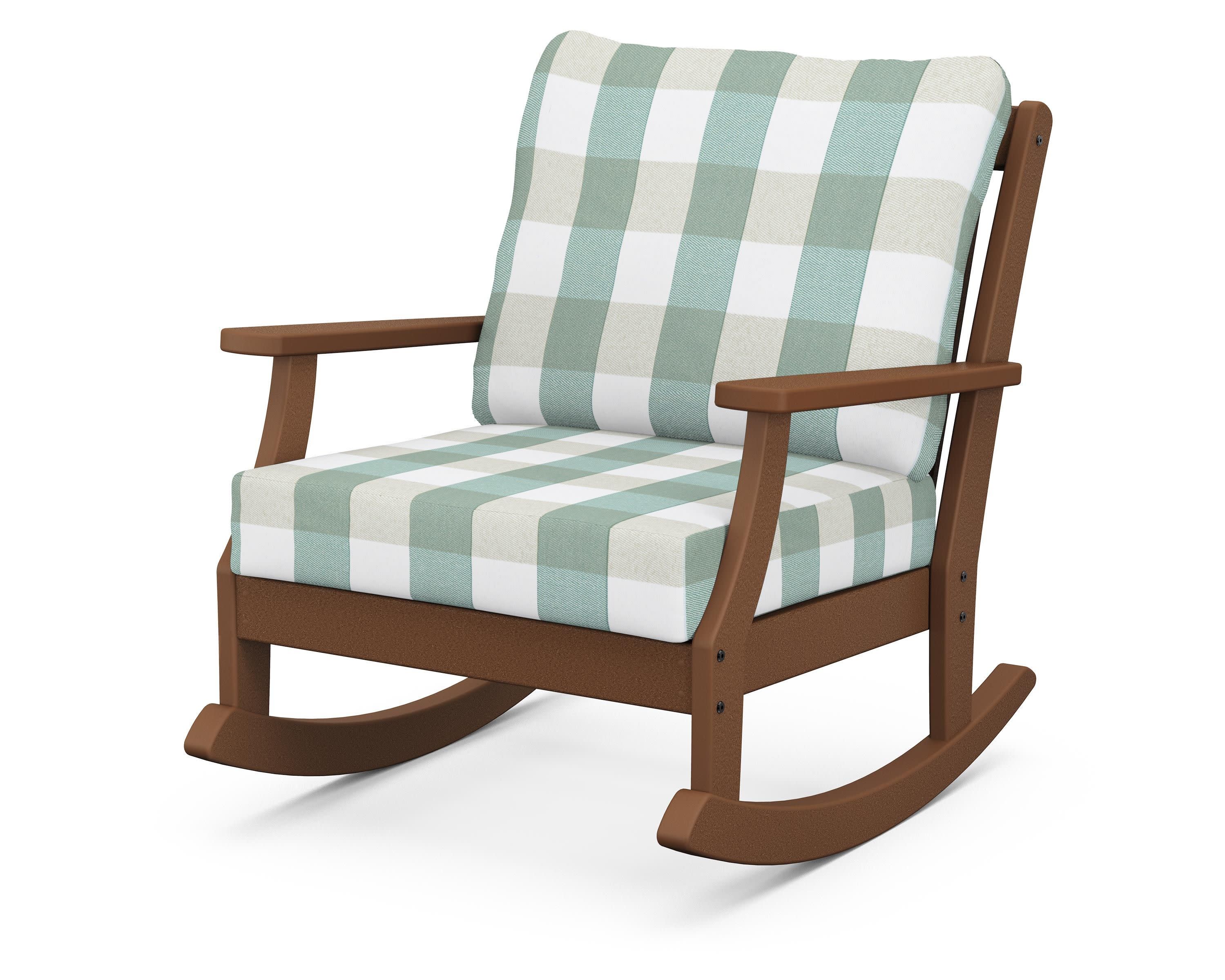 Braxton Deep Seating Rocking Chair in Teak / Buffalo Plaid Glacier Spa