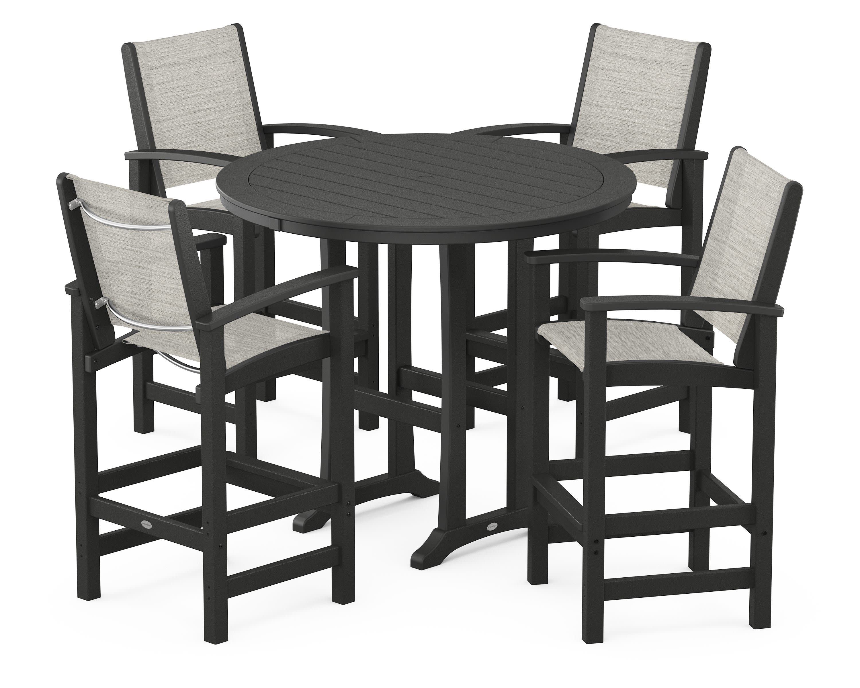 Coastal 5-Piece Nautical Trestle Bar Set in Black / Birch Sling