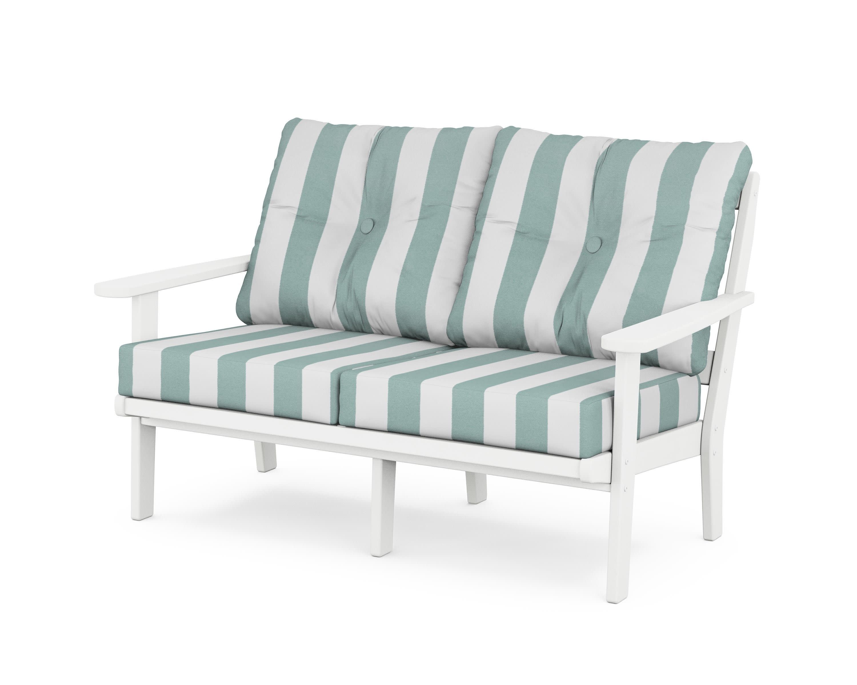 Mission Deep SeatingLoveseat in White / Cabana Stripe Glacier Spa