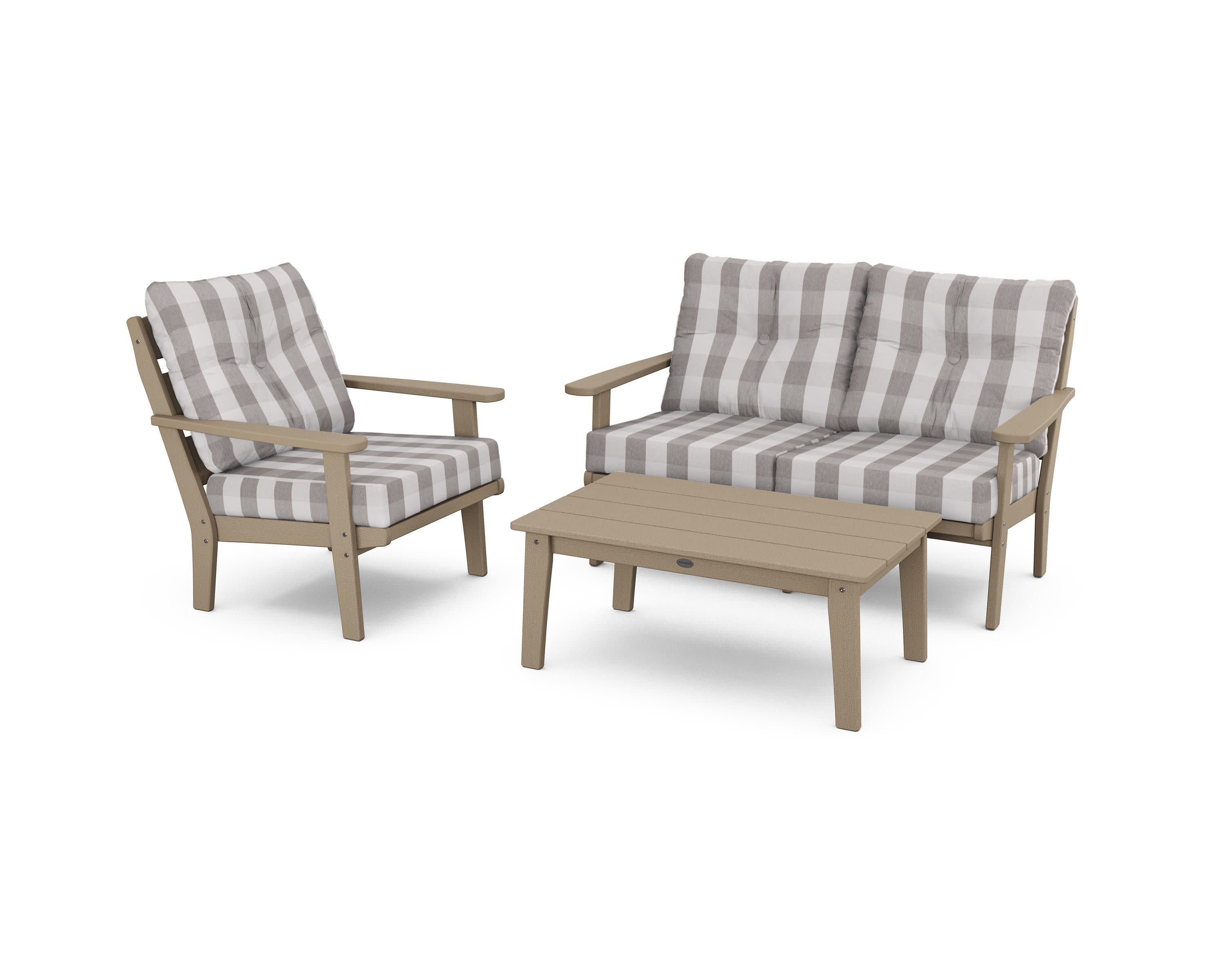 Lakeside 3-Piece Deep Seating Set in Vintage Sahara / Buffalo Plaid Grey Mist