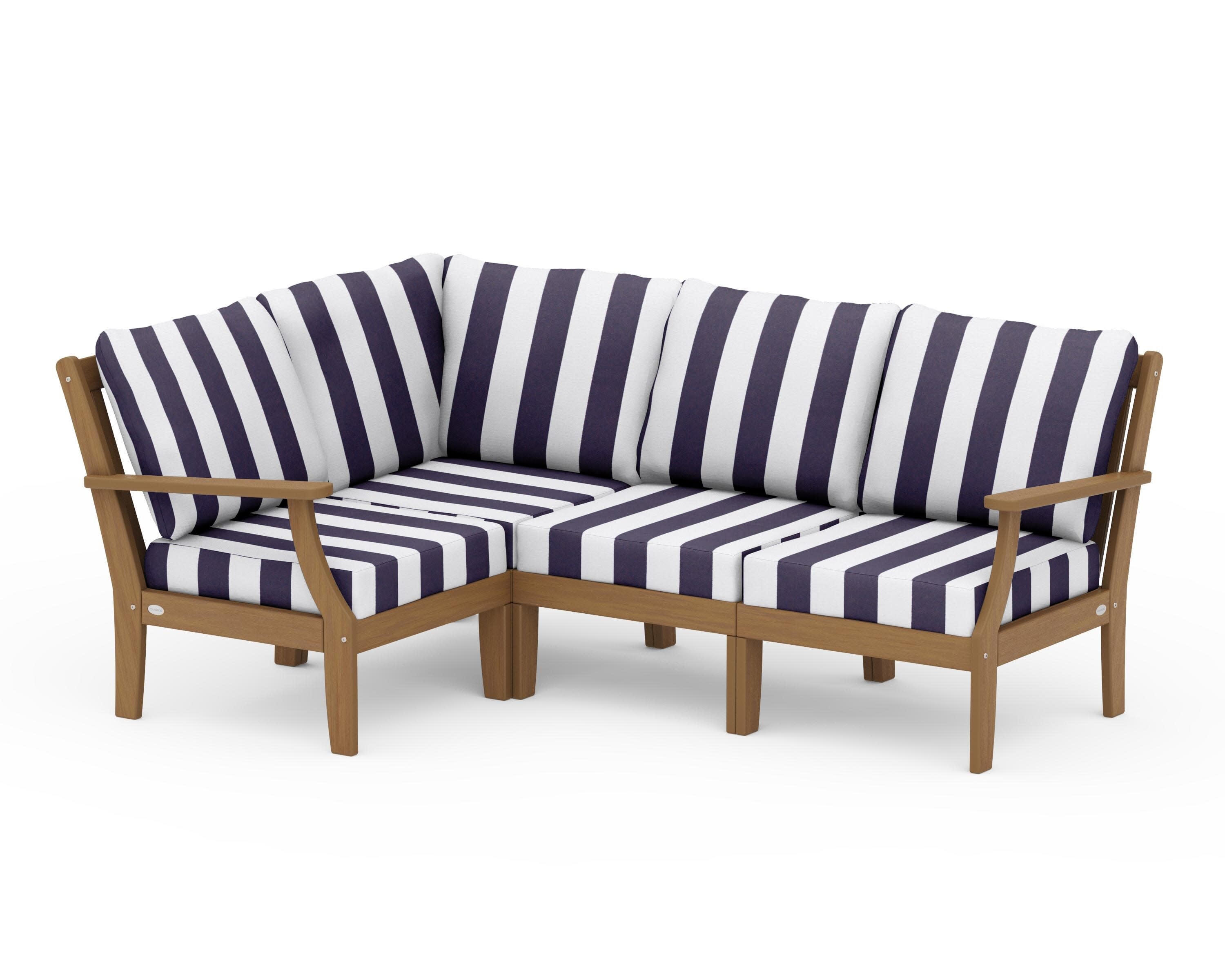 Braxton Modular 4-Piece Deep Seating Set in Natural / Cabana Stripe Navy