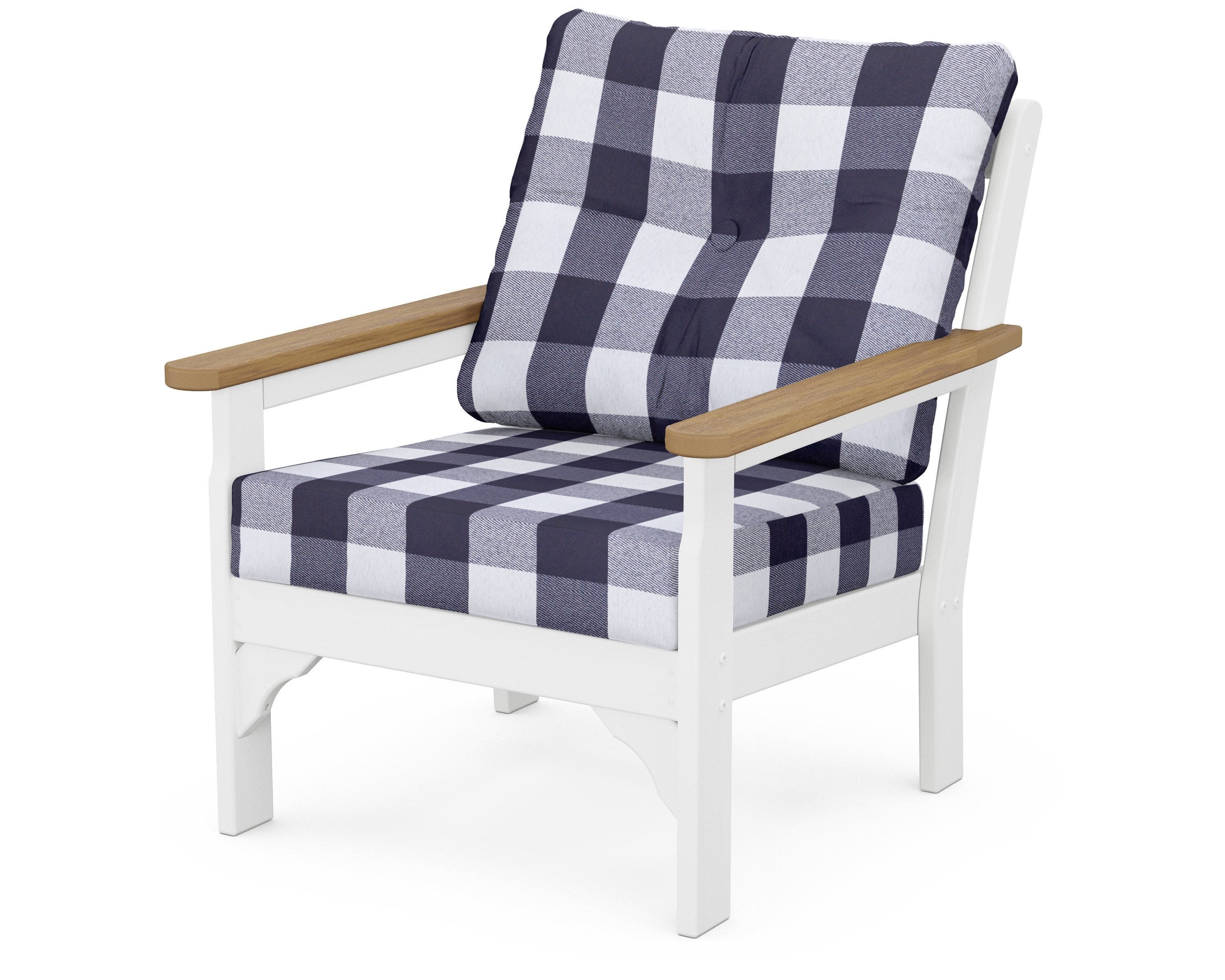 Vineyard Deep Seating Chair in White / Natural / Buffalo Plaid Navy