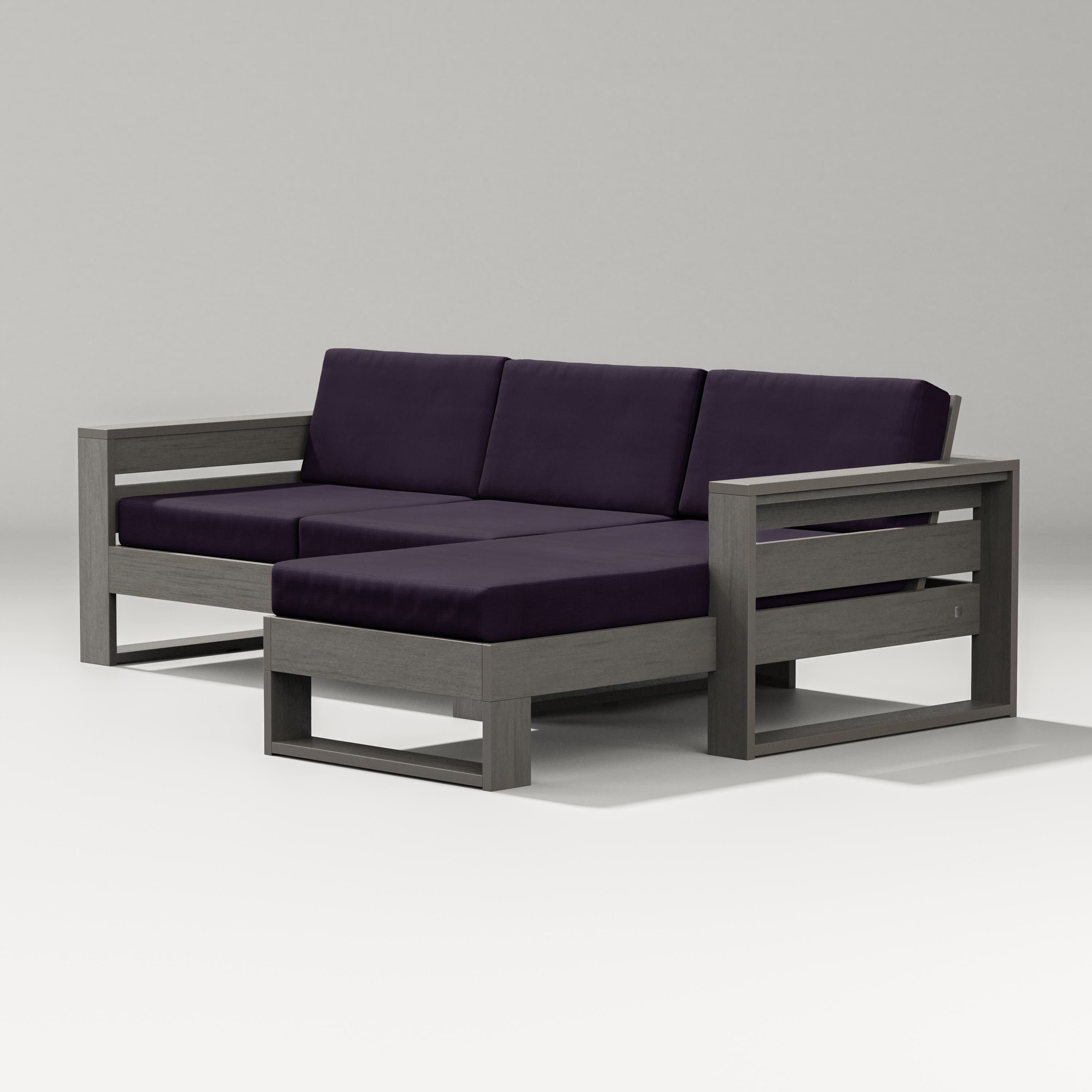 Latitude Right Chaise Sectional in Driftwood / Navy Linen