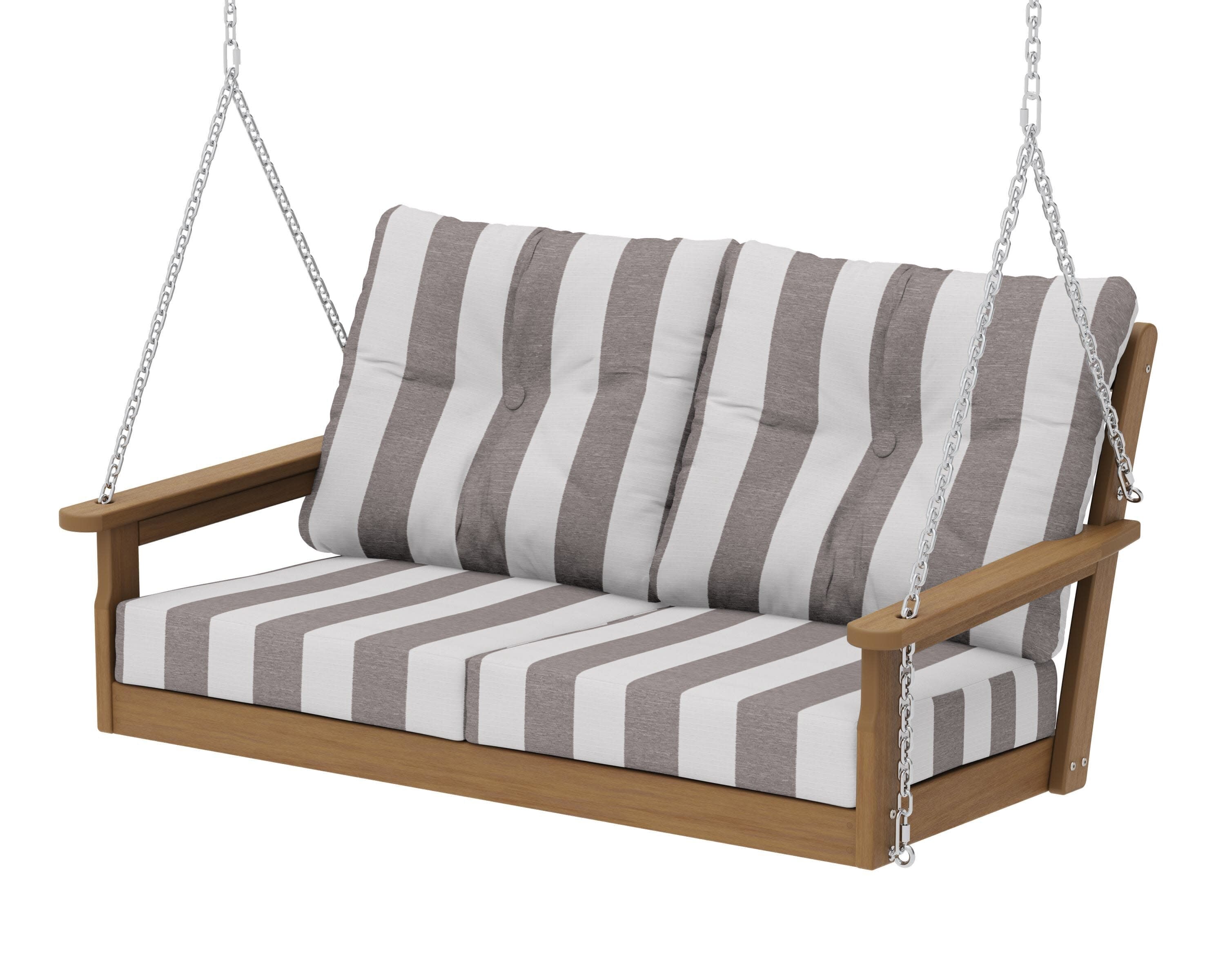 Vineyard Deep Seating Swing in Natural / Cabana Stripe Grey Mist