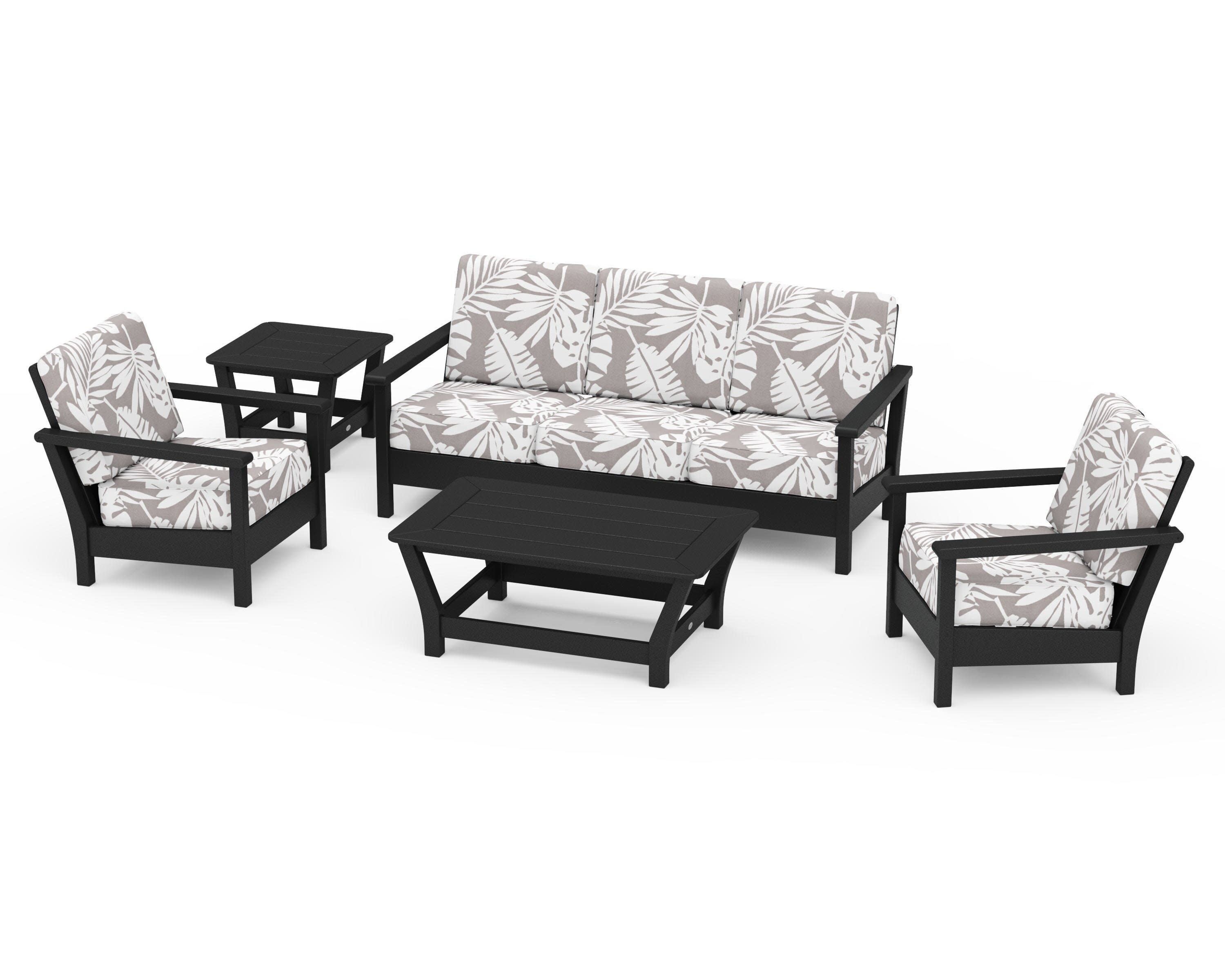 Harbour 5-Piece Deep Seating Set in Black / Leaf Grey Mist